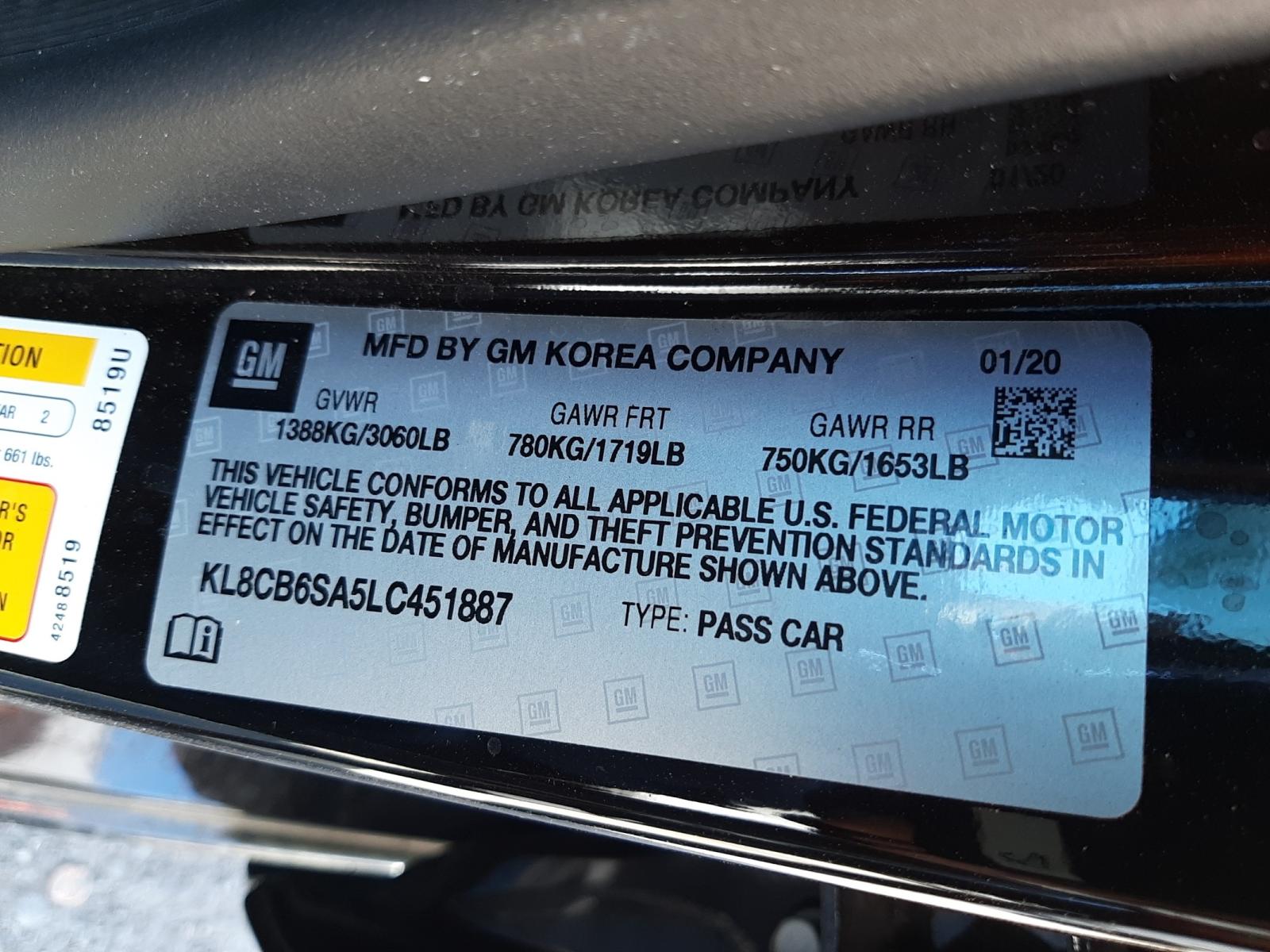 Photo 10 from auction – 2020 CHEVROLET SPARK LS with VIN KL8CB6SA5LC451887
