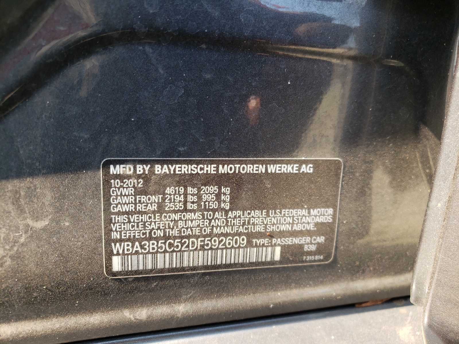 Photo 10 from auction – 2013 BMW 328 XI SUL with VIN WBA3B5C52DF592609