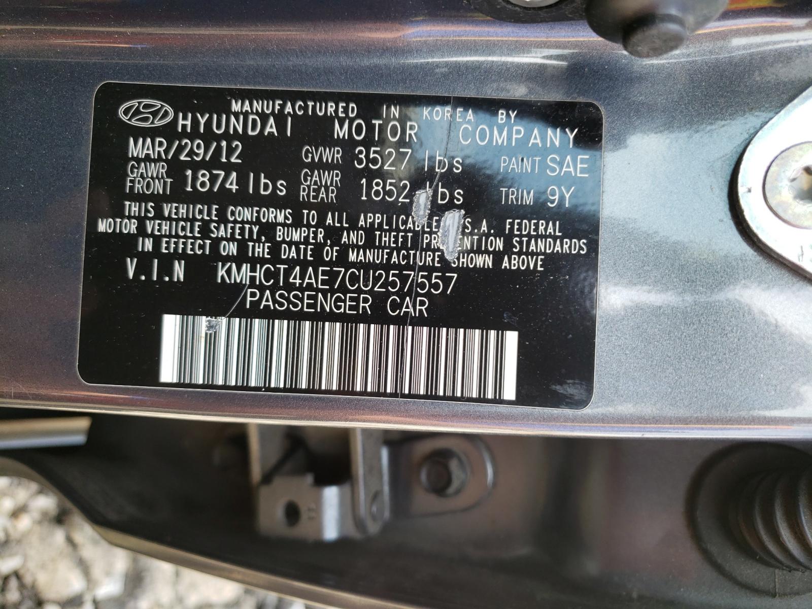 Photo 10 from auction – 2012 HYUNDAI ACCENT GLS with VIN KMHCT4AE7CU257557