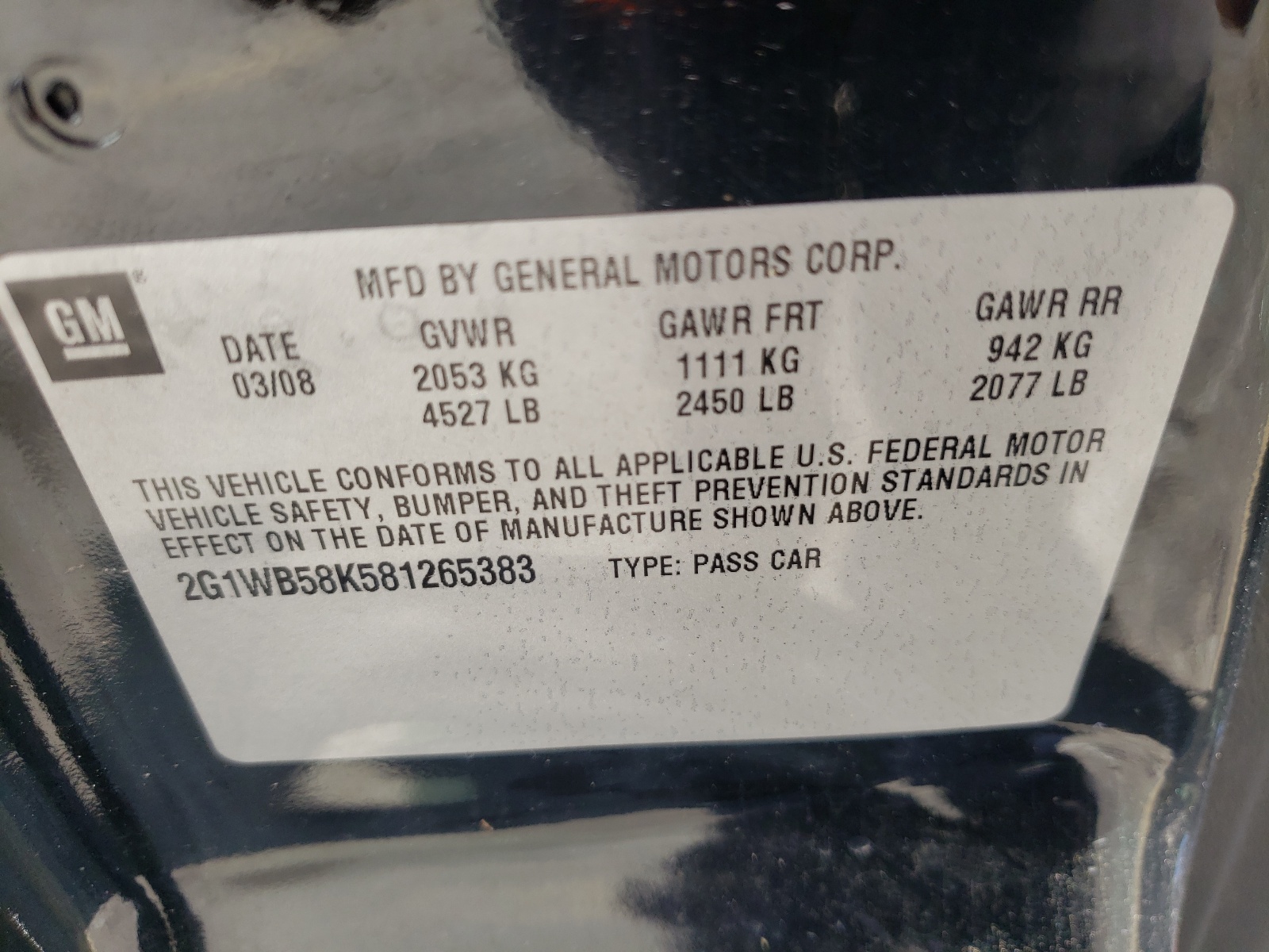 Photo 10 from auction – 2008 CHEVROLET IMPALA LS with VIN 2G1WB58K581265383
