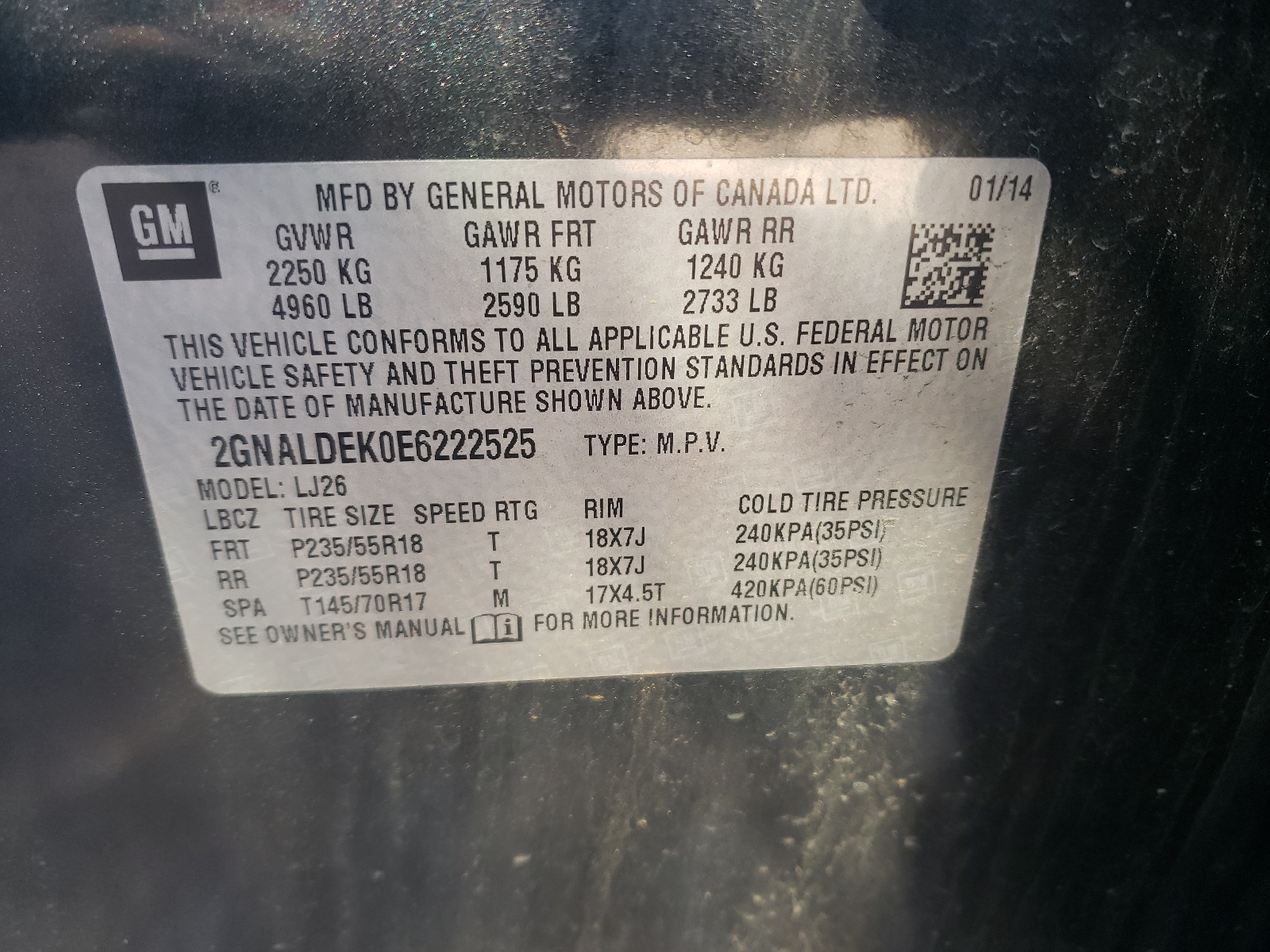 Photo 10 from auction – 2014 CHEVROLET EQUINOX LT with VIN 2GNALDEK0E6222525