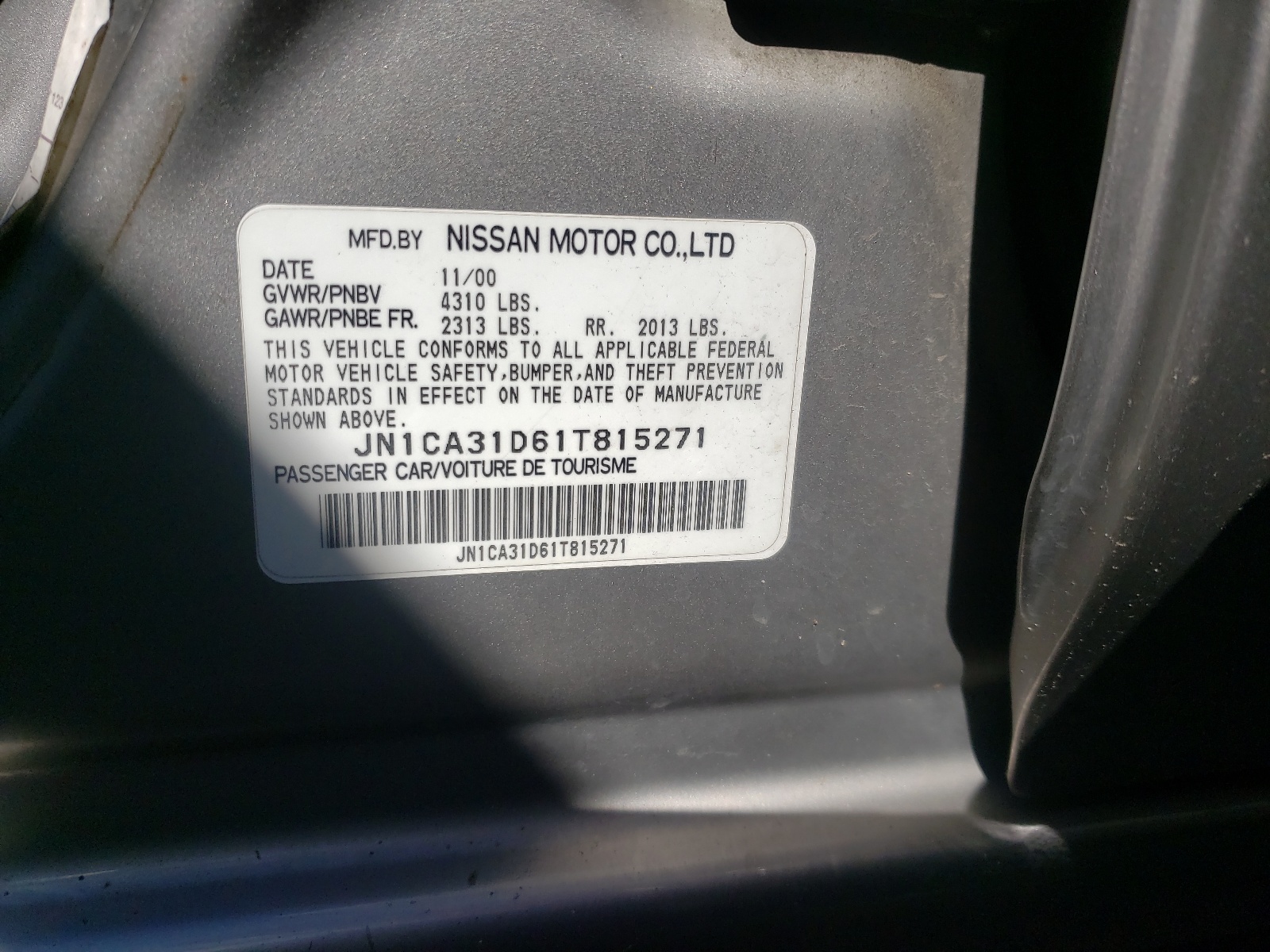 Photo 10 from auction – 2001 NISSAN MAXIMA GXE with VIN JN1CA31D61T815271
