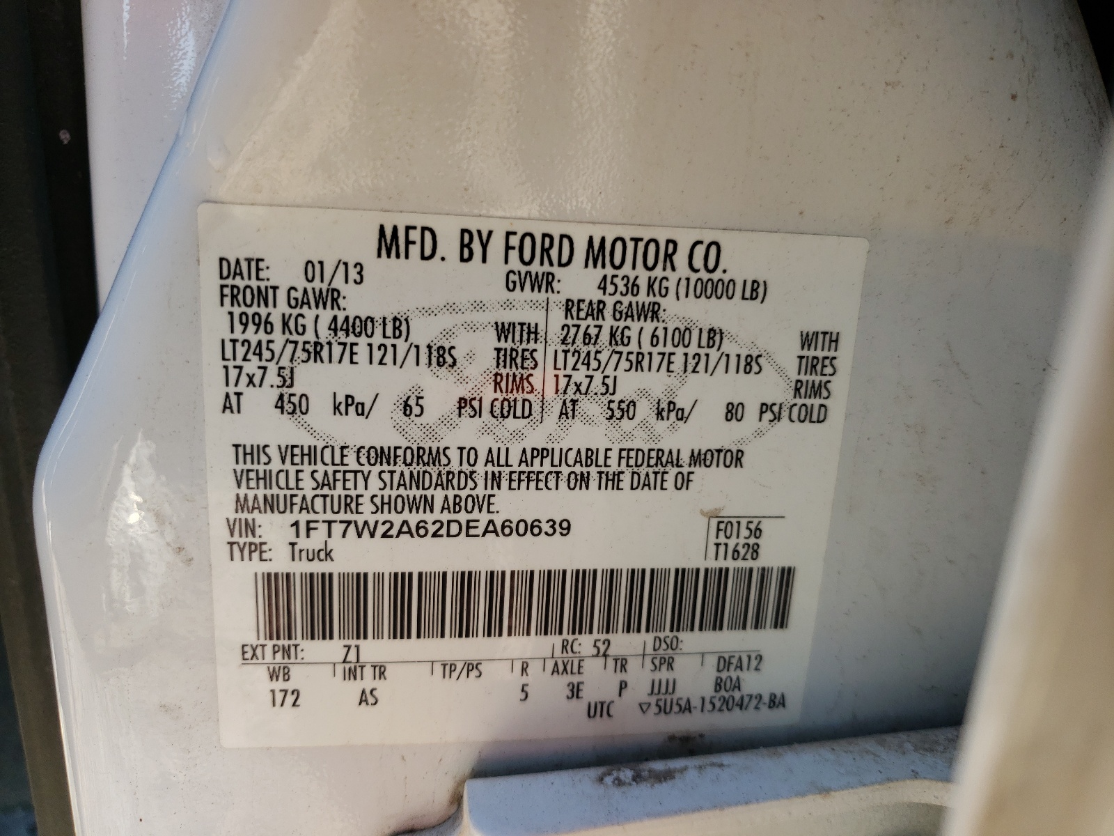Photo 10 from auction – 2013 FORD F250 SUPER with VIN 1FT7W2A62DEA60639