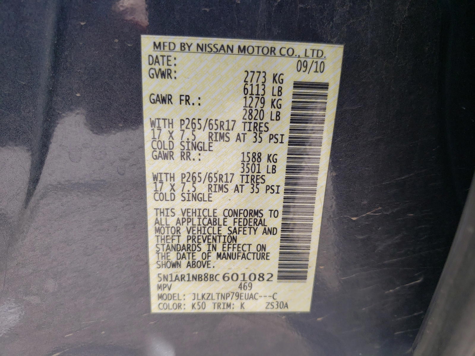 Photo 10 from auction – 2011 NISSAN PATHFINDER with VIN 5N1AR1NB8BC601082