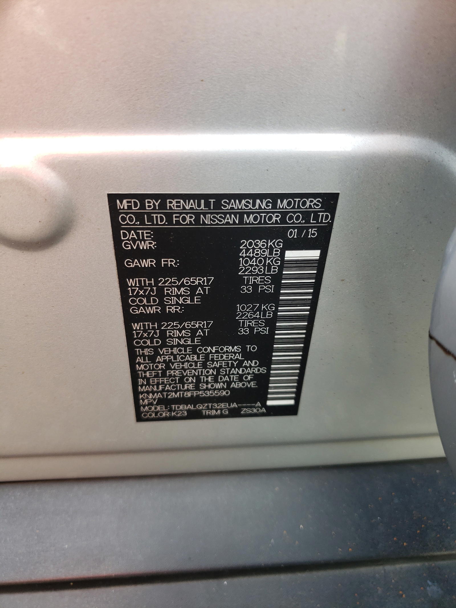 Photo 10 from auction – 2015 NISSAN ROGUE S with VIN KNMAT2MT8FP535590