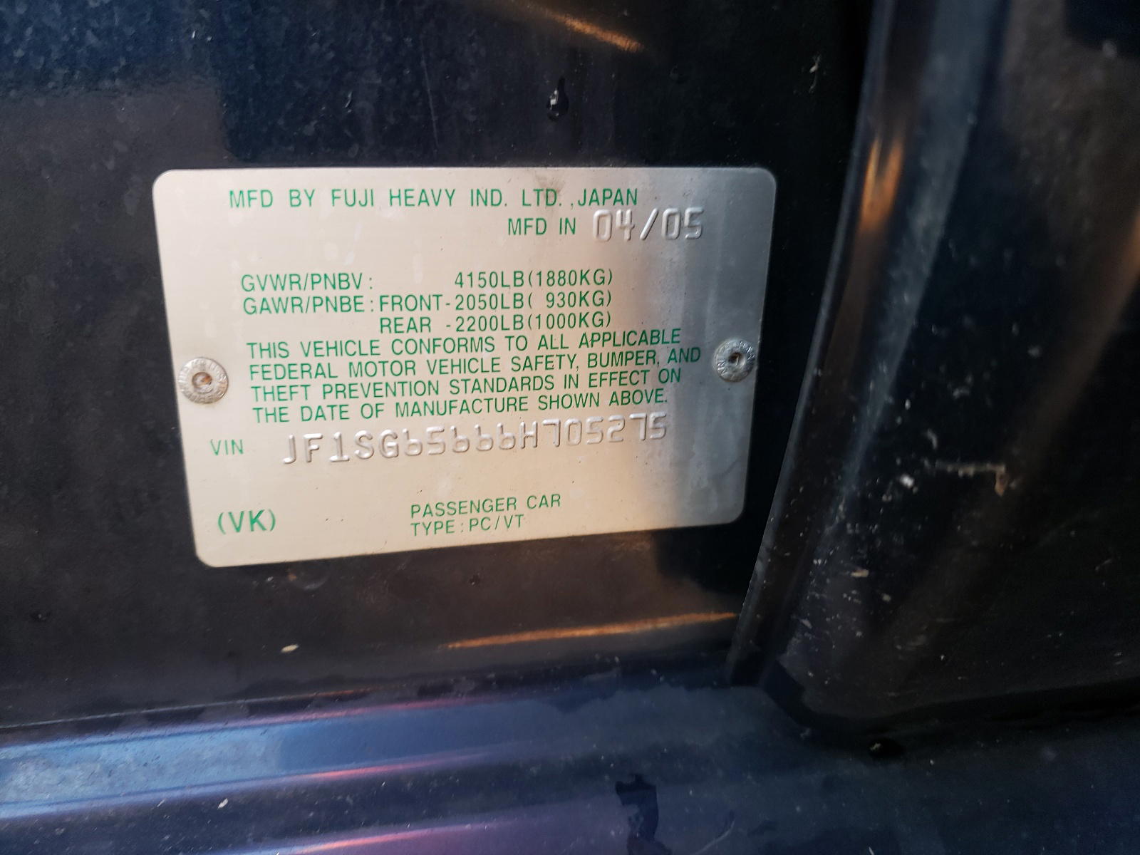 Photo 10 from auction – 2006 SUBARU FORESTER 2 with VIN JF1SG65666H705275