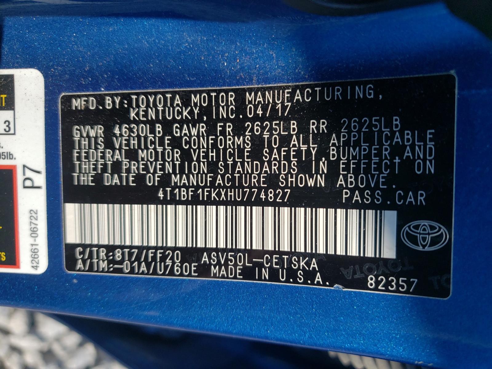 Photo 10 from auction – 2017 TOYOTA CAMRY LE with VIN 4T1BF1FKXHU774827