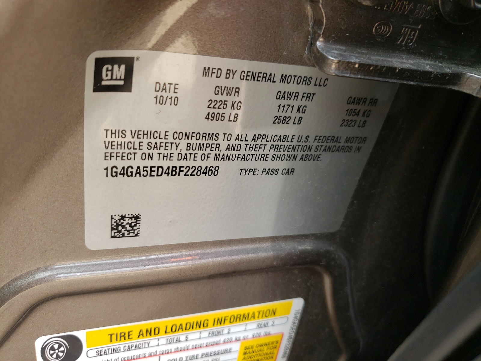 Photo 10 from auction – 2011 BUICK LACROSSE C with VIN 1G4GA5ED4BF228468