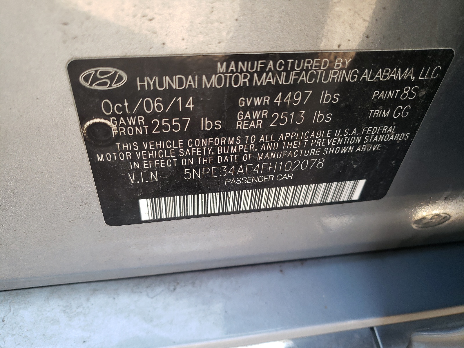 Photo 10 from auction – 2015 HYUNDAI SONATA SPO with VIN 5NPE34AF4FH102078