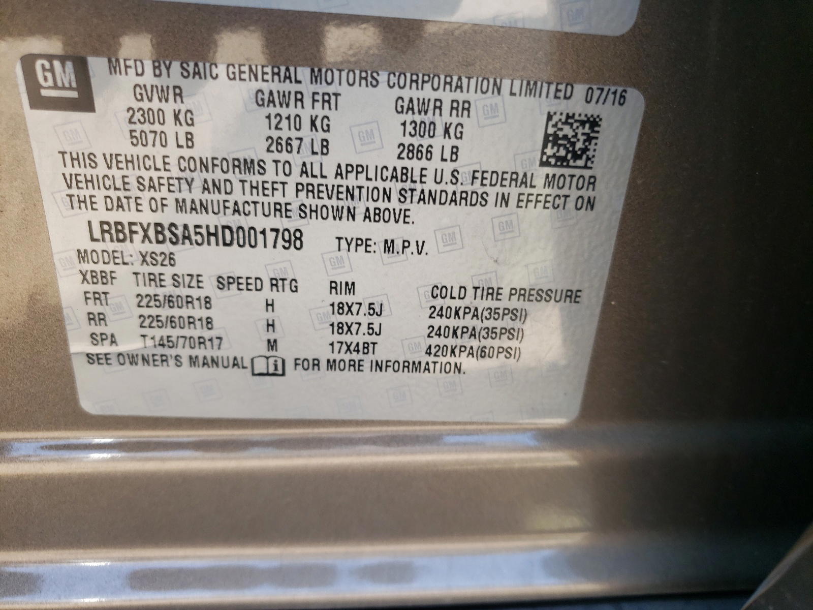 Photo 10 from auction – 2017 BUICK ENVISION E with VIN LRBFXBSA5HD001798