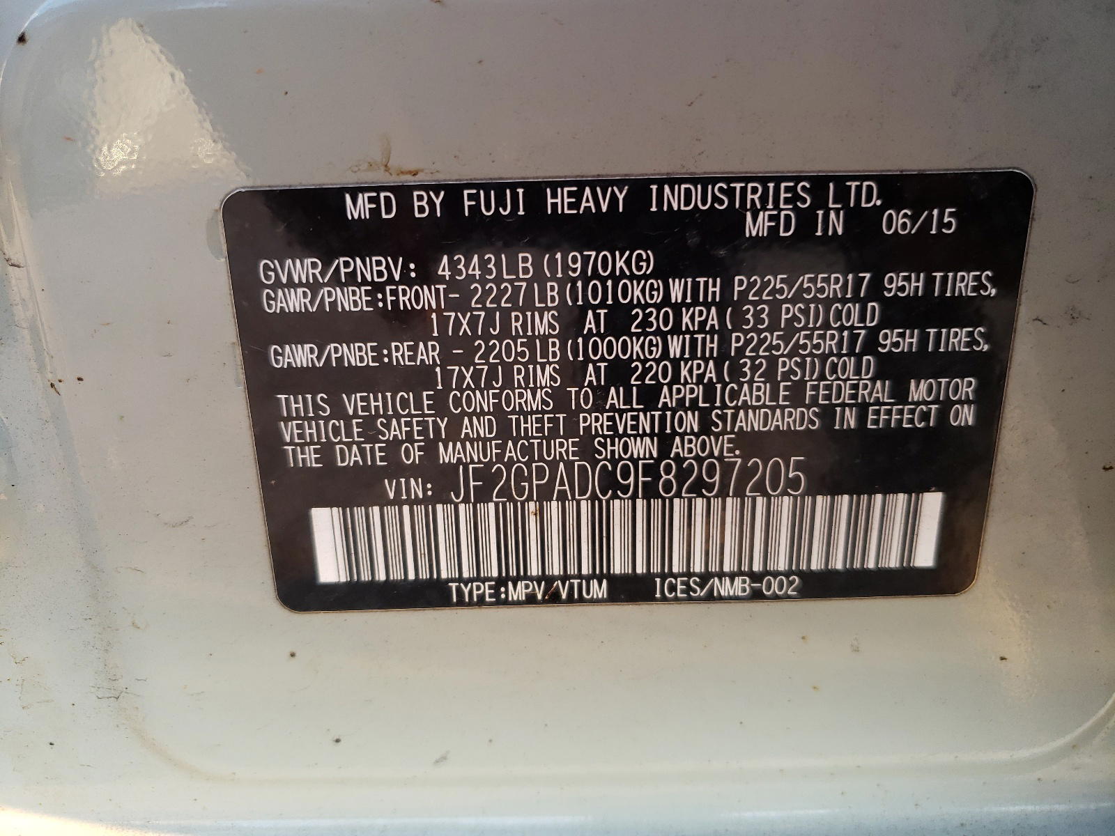 Photo 10 from auction – 2015 SUBARU XV CROSSTR with VIN JF2GPADC9F8297205