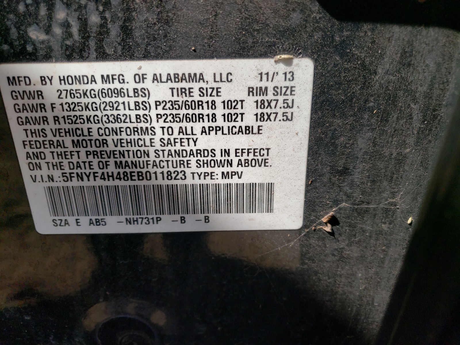 Снимка 10 от търг – 2014 HONDA PILOT EX с VIN 5FNYF4H48EB011823