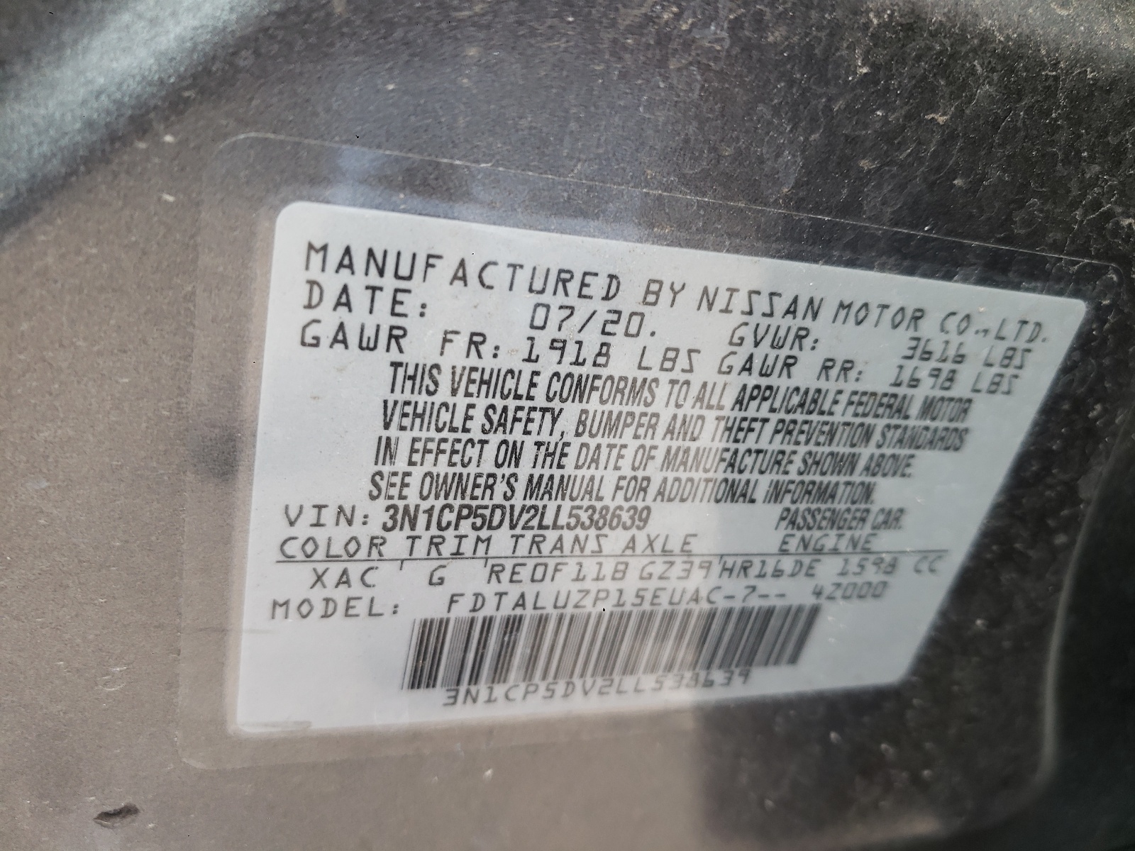 Photo 10 from auction – 2020 NISSAN KICKS SR with VIN 3N1CP5DV2LL538639