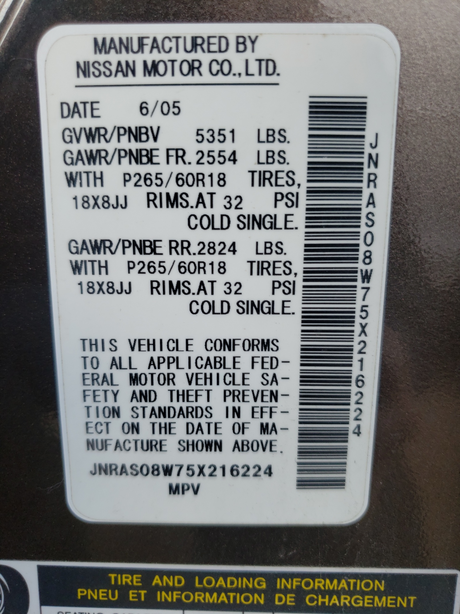 Photo 10 from auction – 2005 INFINITI FX35 with VIN JNRAS08W75X216224