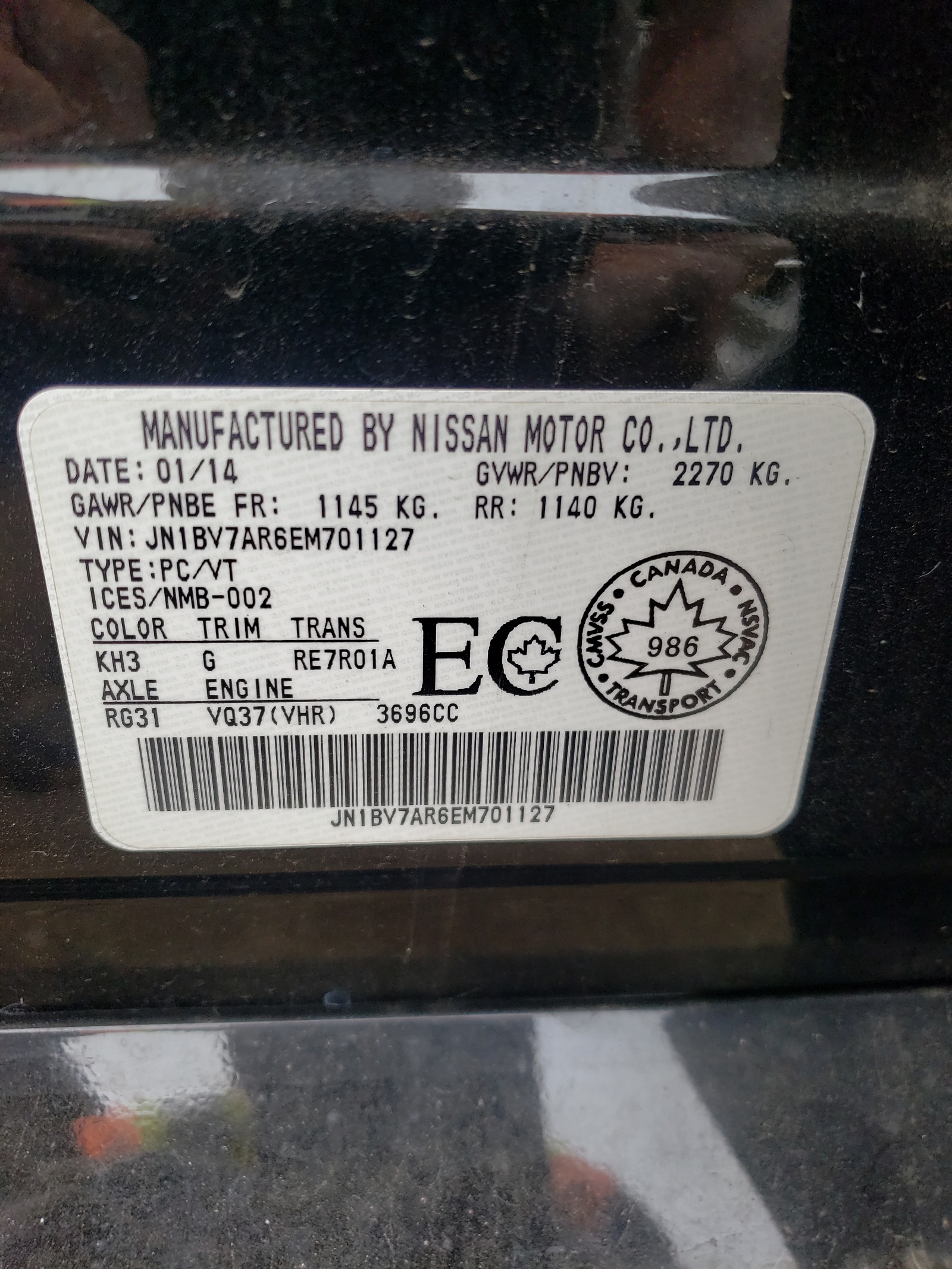 Photo 10 from auction – 2014 INFINITI Q50 BASE with VIN JN1BV7AR6EM701127