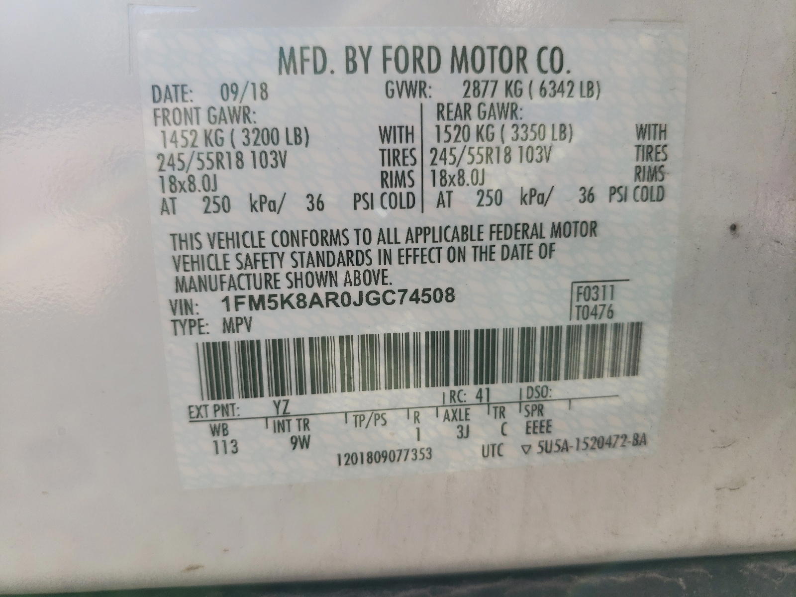 Photo 10 from auction – 2018 FORD EXPLORER P with VIN 1FM5K8AR0JGC74508