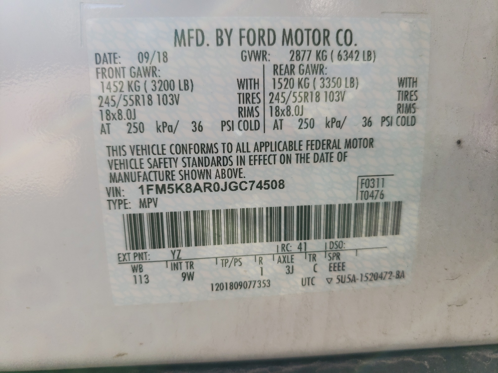 Фото 10 с аукциона – 2018 FORD EXPLORER P с VIN 1FM5K8AR0JGC74508