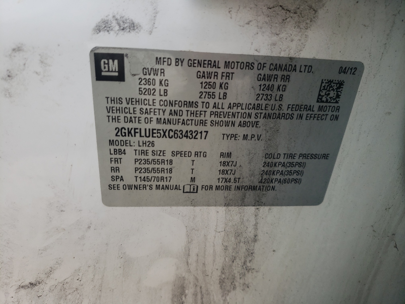 صورة رقم 11 من المزاد - 2012 GMC TERRAIN SL مع VIN 2GKFLUE5XC6343217