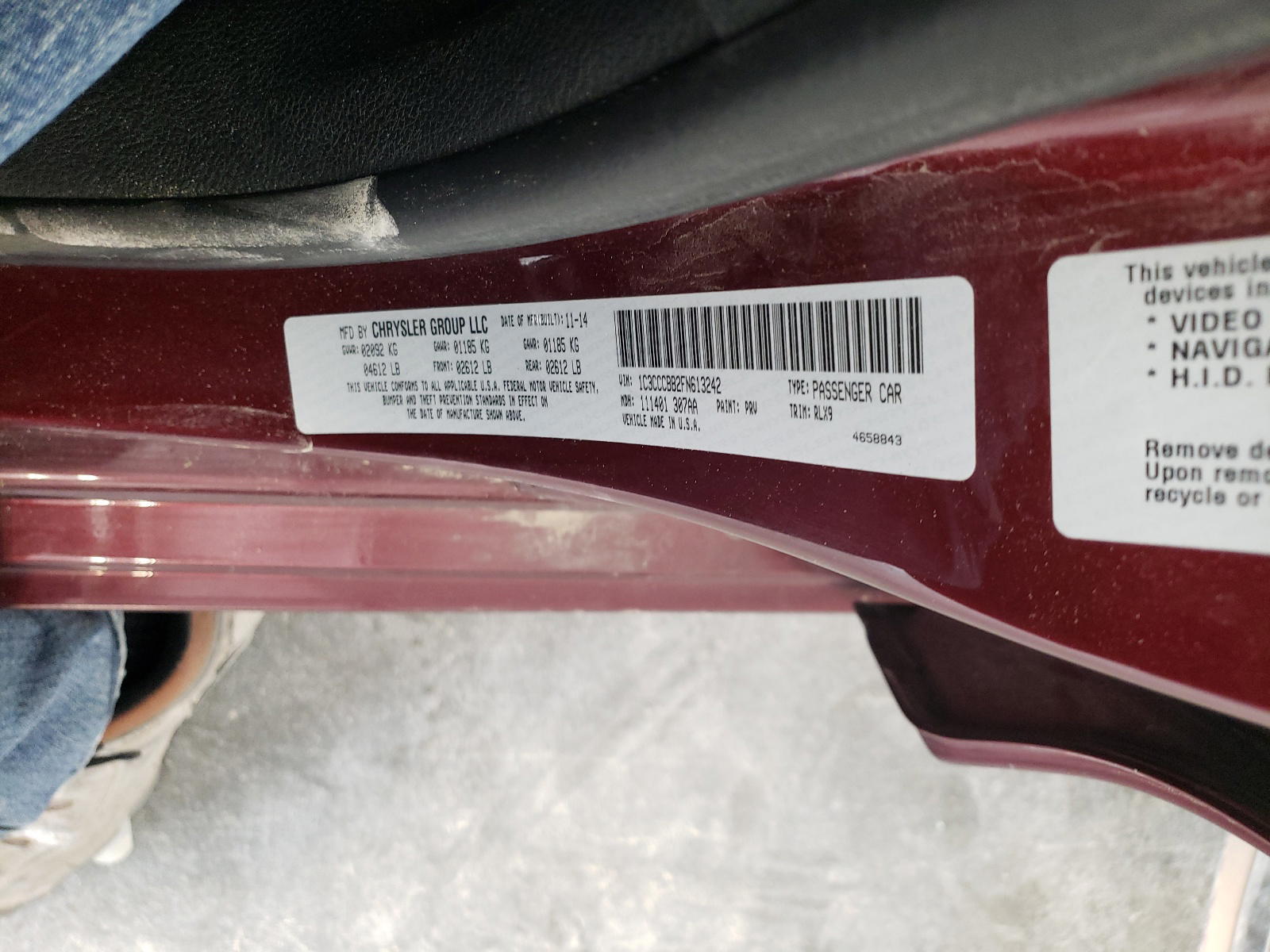 Photo 10 from auction – 2015 CHRYSLER 200 S with VIN 1C3CCCBB2FN613242