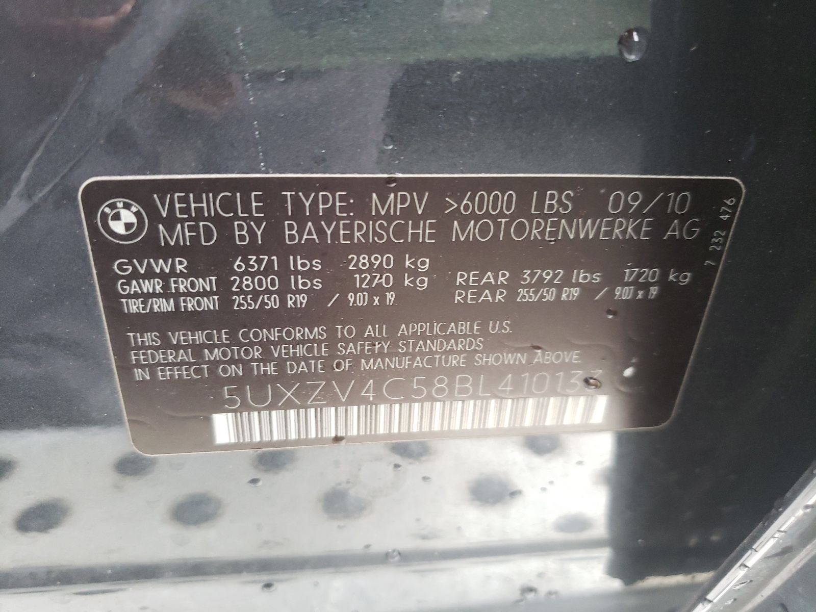 Photo 10 from auction – 2011 BMW X5 XDRIVE3 with VIN 5UXZV4C58BL410133