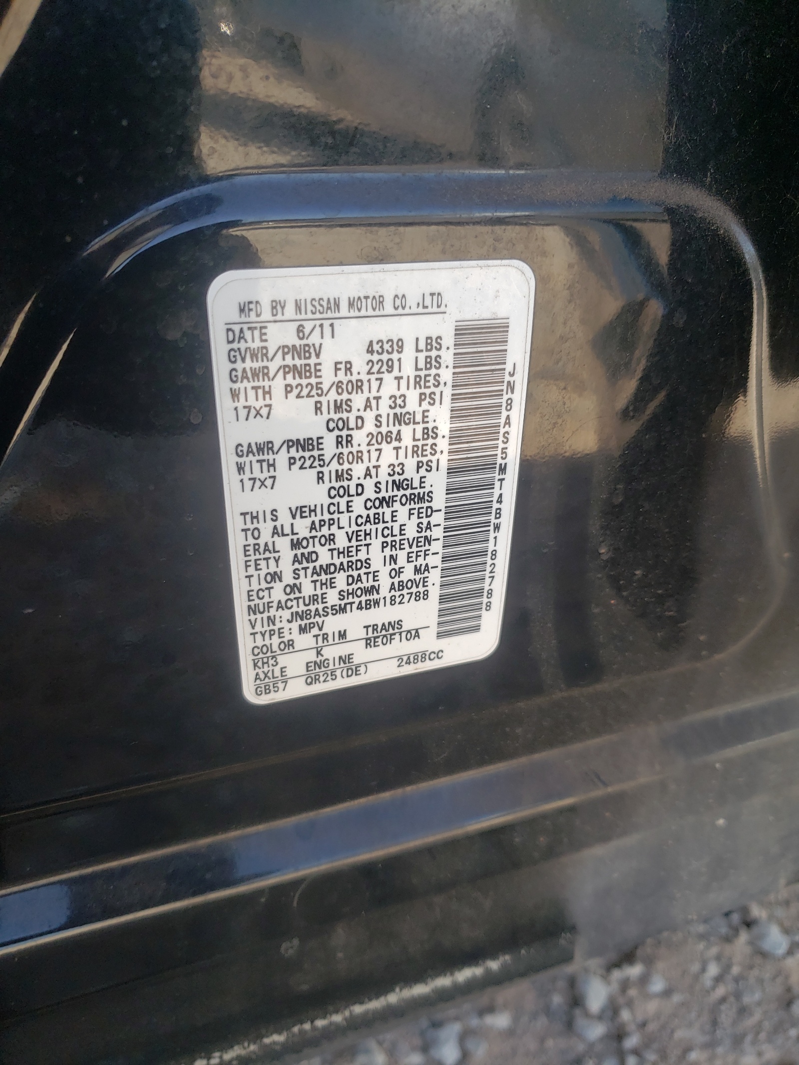Photo 10 from auction – 2011 NISSAN ROGUE S with VIN JN8AS5MT4BW182788