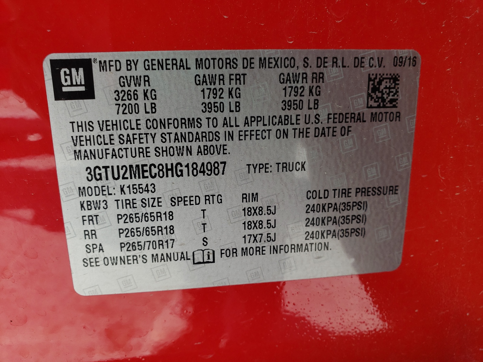 Photo 10 from auction – 2017 GMC SIERRA K15 with VIN 3GTU2MEC8HG184987