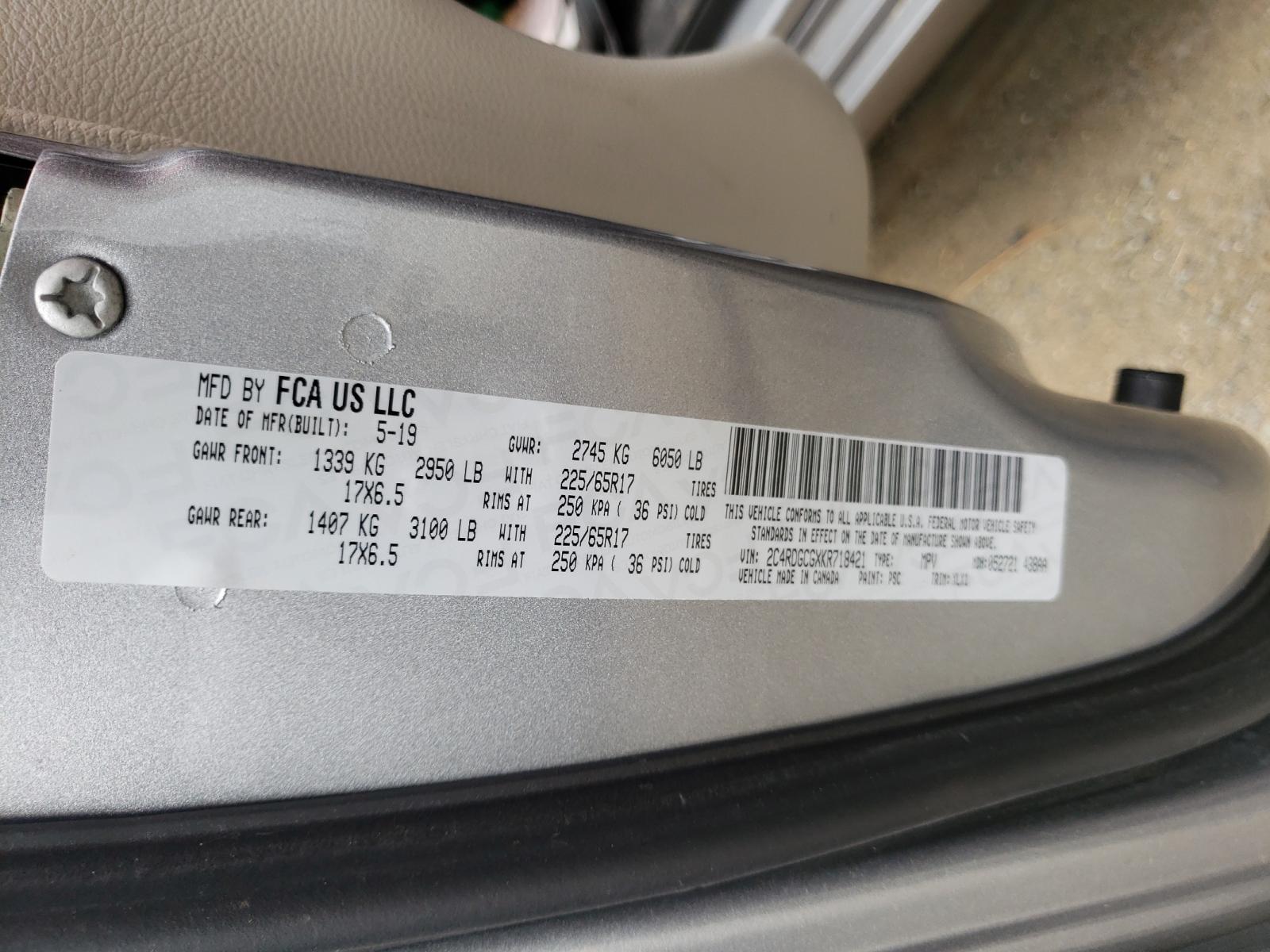 Photo 10 from auction – 2019 DODGE GRAND CARA with VIN 2C4RDGCGXKR718421