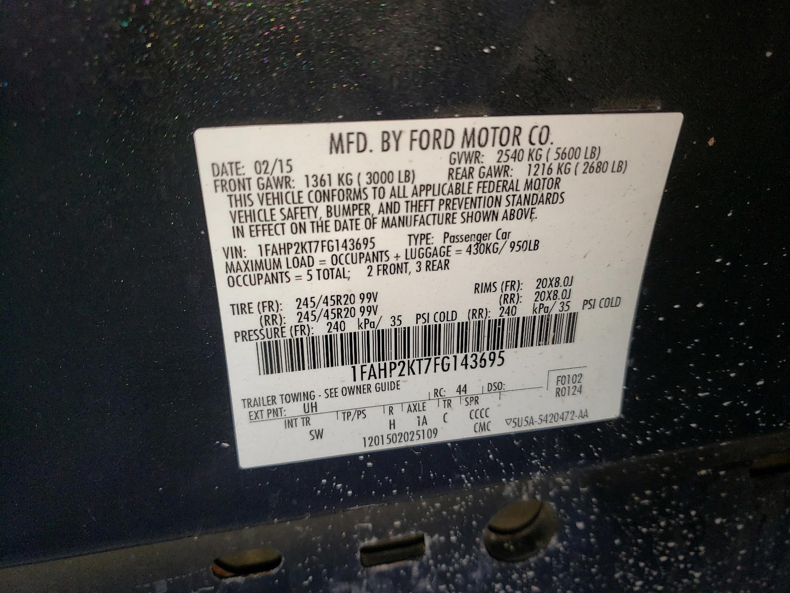 Photo 10 from auction – 2015 FORD TAURUS SHO with VIN 1FAHP2KT7FG143695