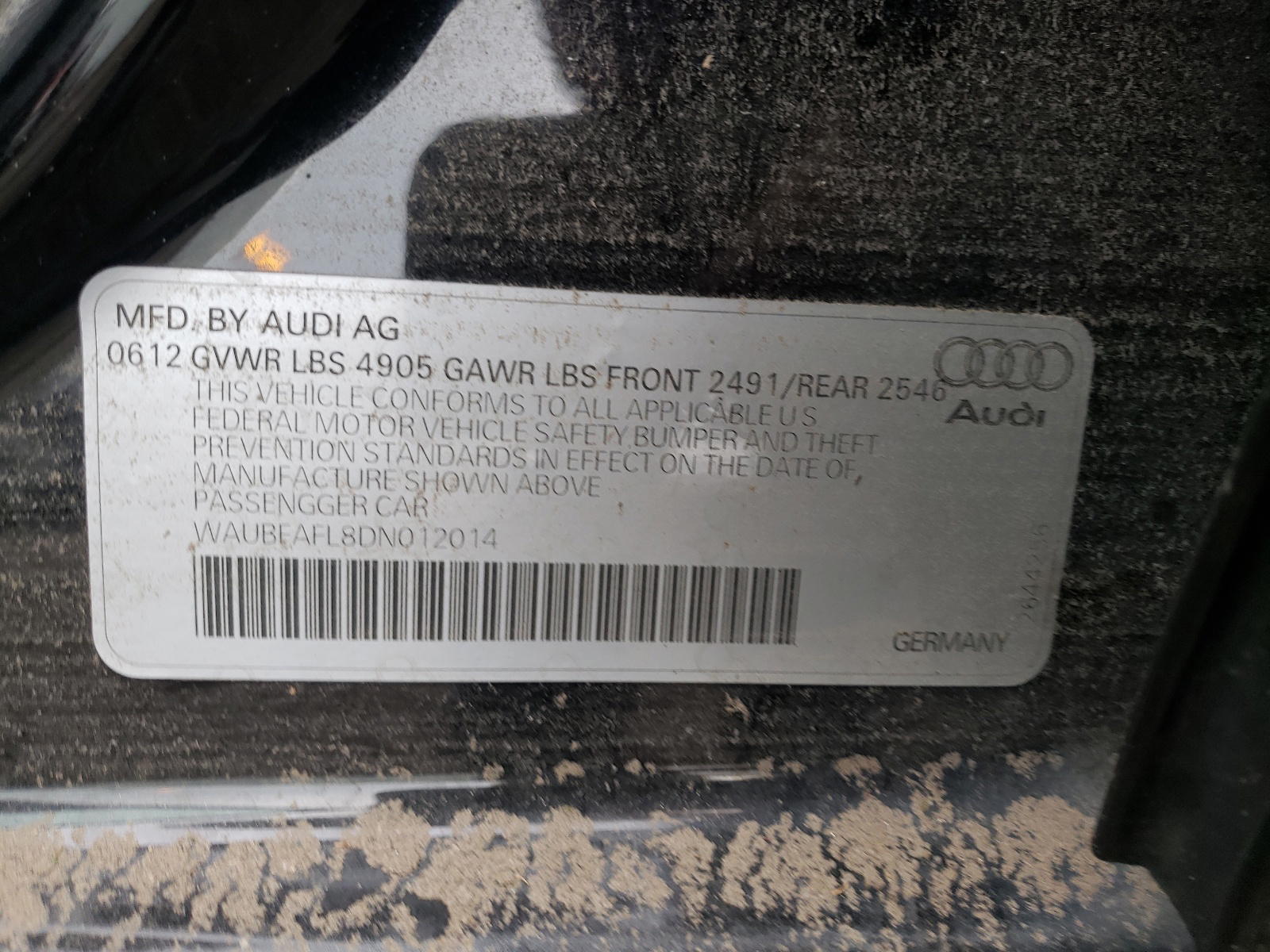 Photo 10 from auction – 2013 AUDI A4 PREMIUM with VIN WAUBFAFL8DN012014
