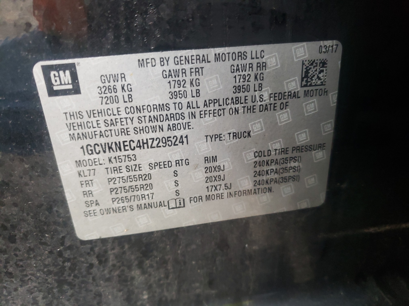 Photo 10 from auction – 2017 CHEVROLET SILVERADO with VIN 1GCVKNEC4HZ295241