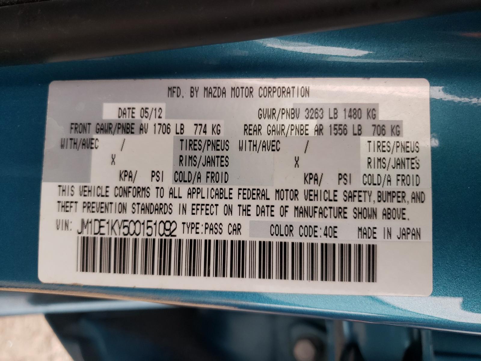 Photo 10 from auction – 2012 MAZDA MAZDA2 with VIN JM1DE1KY5C0151092