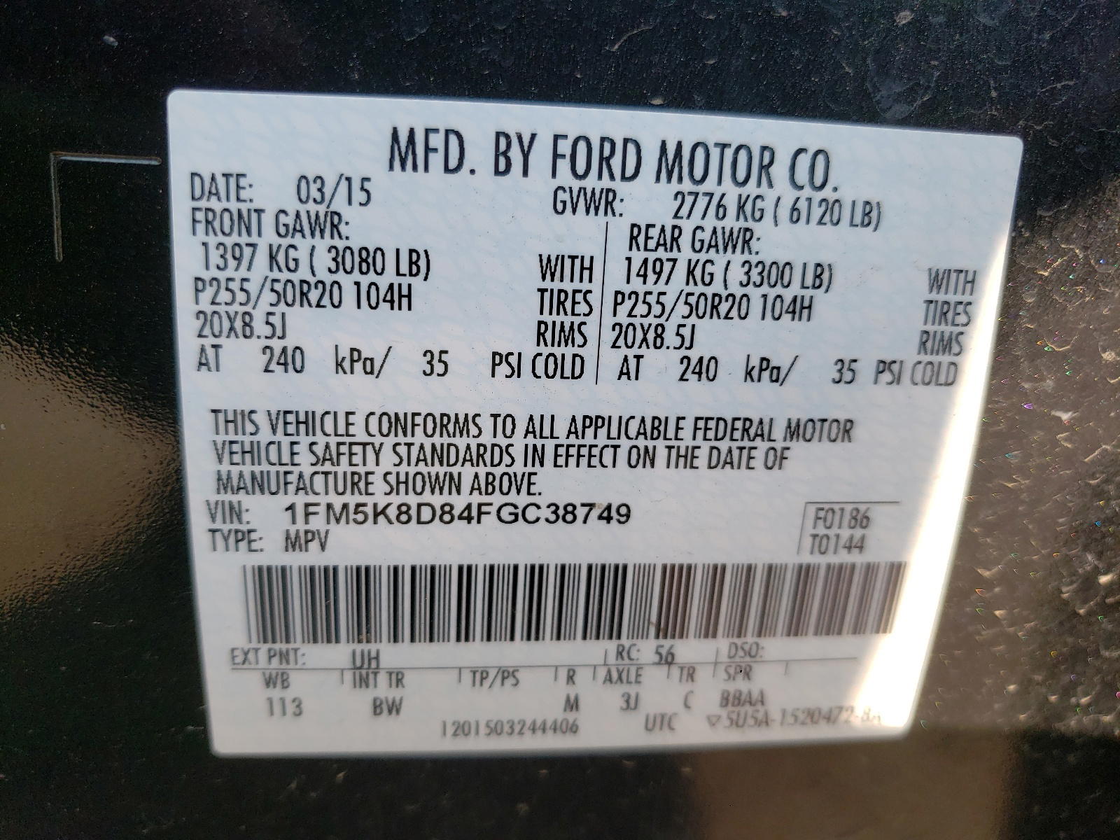 Photo 10 from auction – 2015 FORD EXPLORER X with VIN 1FM5K8D84FGC38749