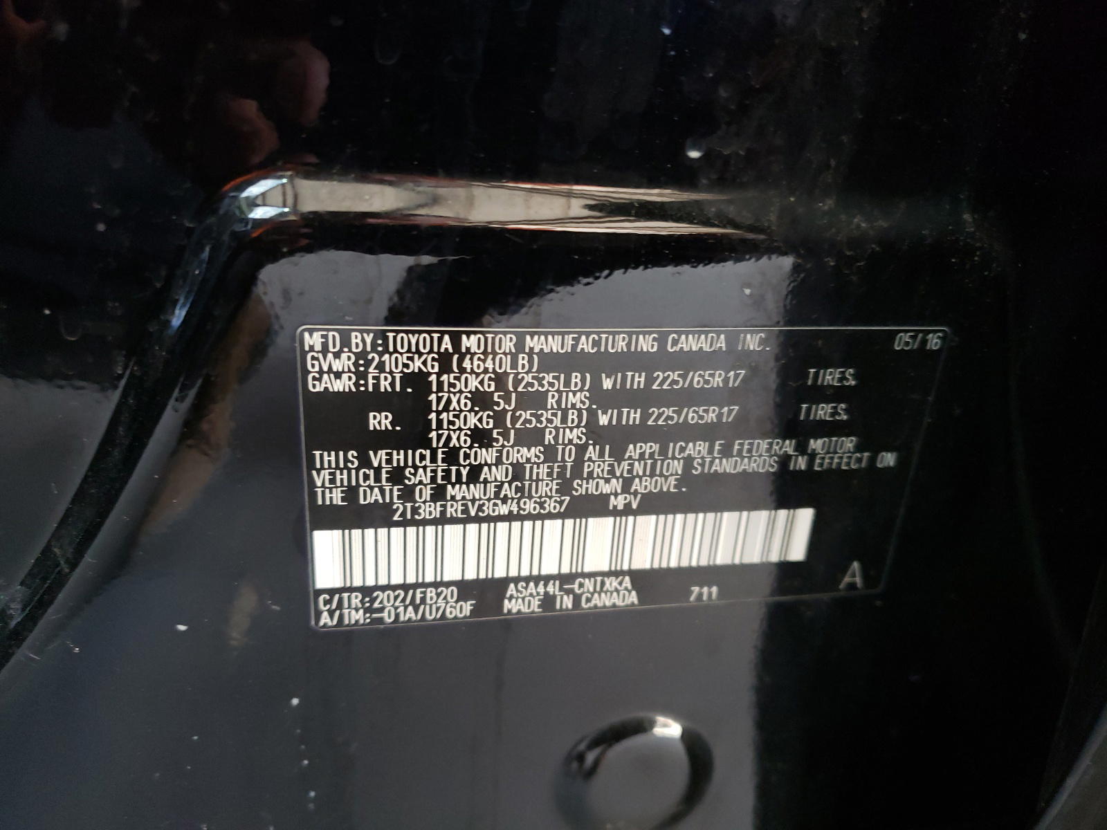 Photo 10 from auction – 2016 TOYOTA RAV4 LE with VIN 2T3BFREV3GW496367