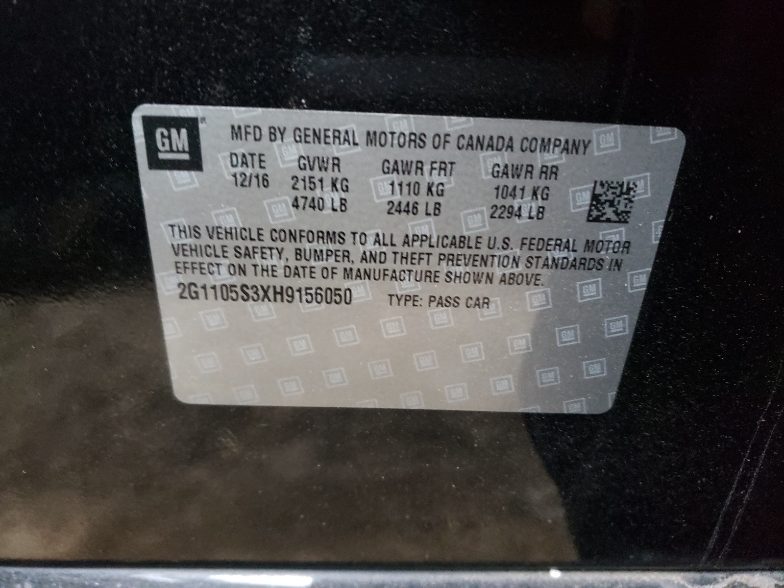 Photo 10 from auction – 2017 CHEVROLET IMPALA LT with VIN 2G1105S3XH9156050