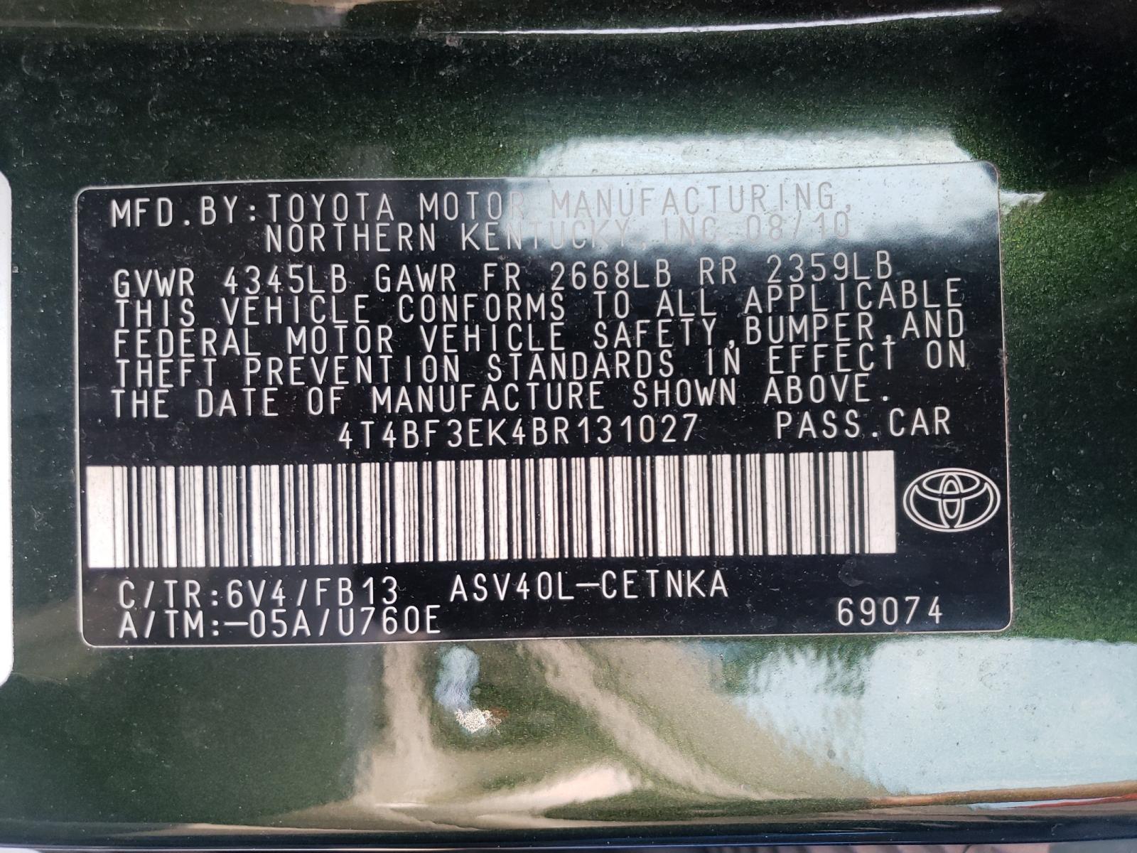 Photo 10 from auction – 2011 TOYOTA CAMRY BASE with VIN 4T4BF3EK4BR131027