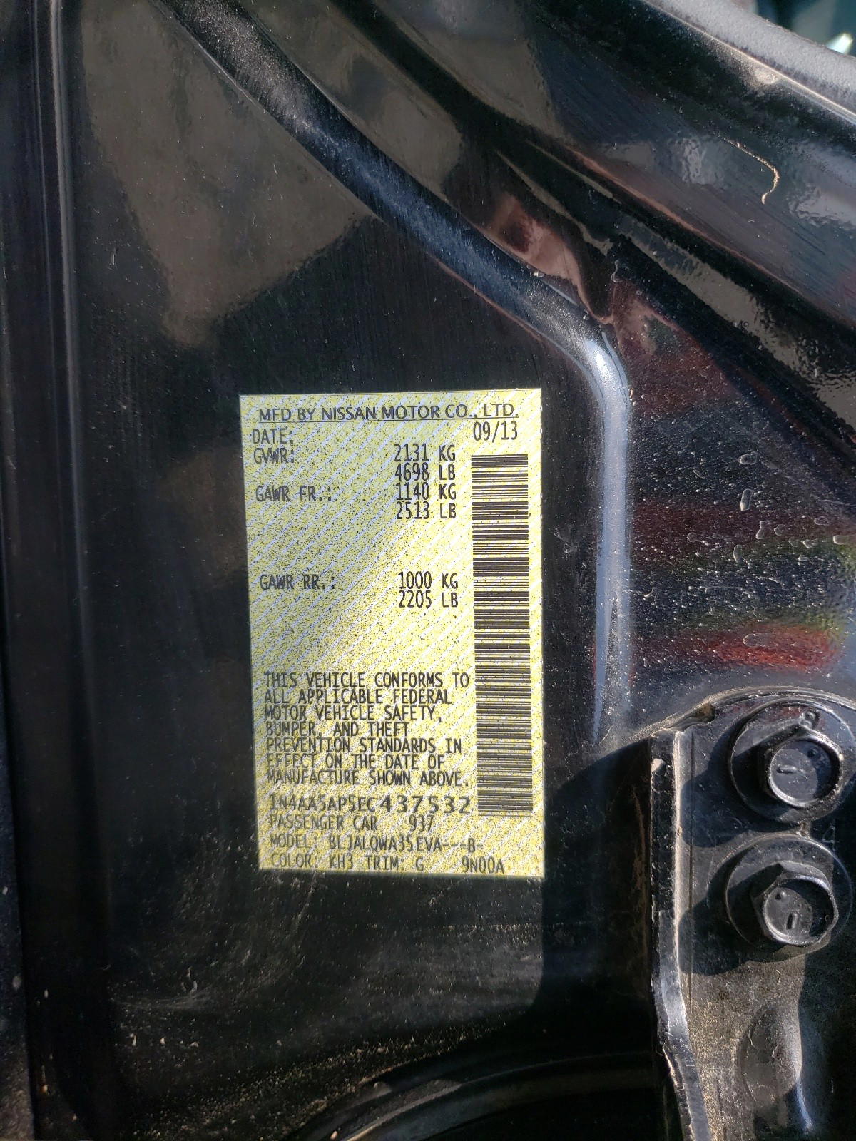 Photo 10 from auction – 2014 NISSAN MAXIMA S with VIN 1N4AA5AP5EC437532