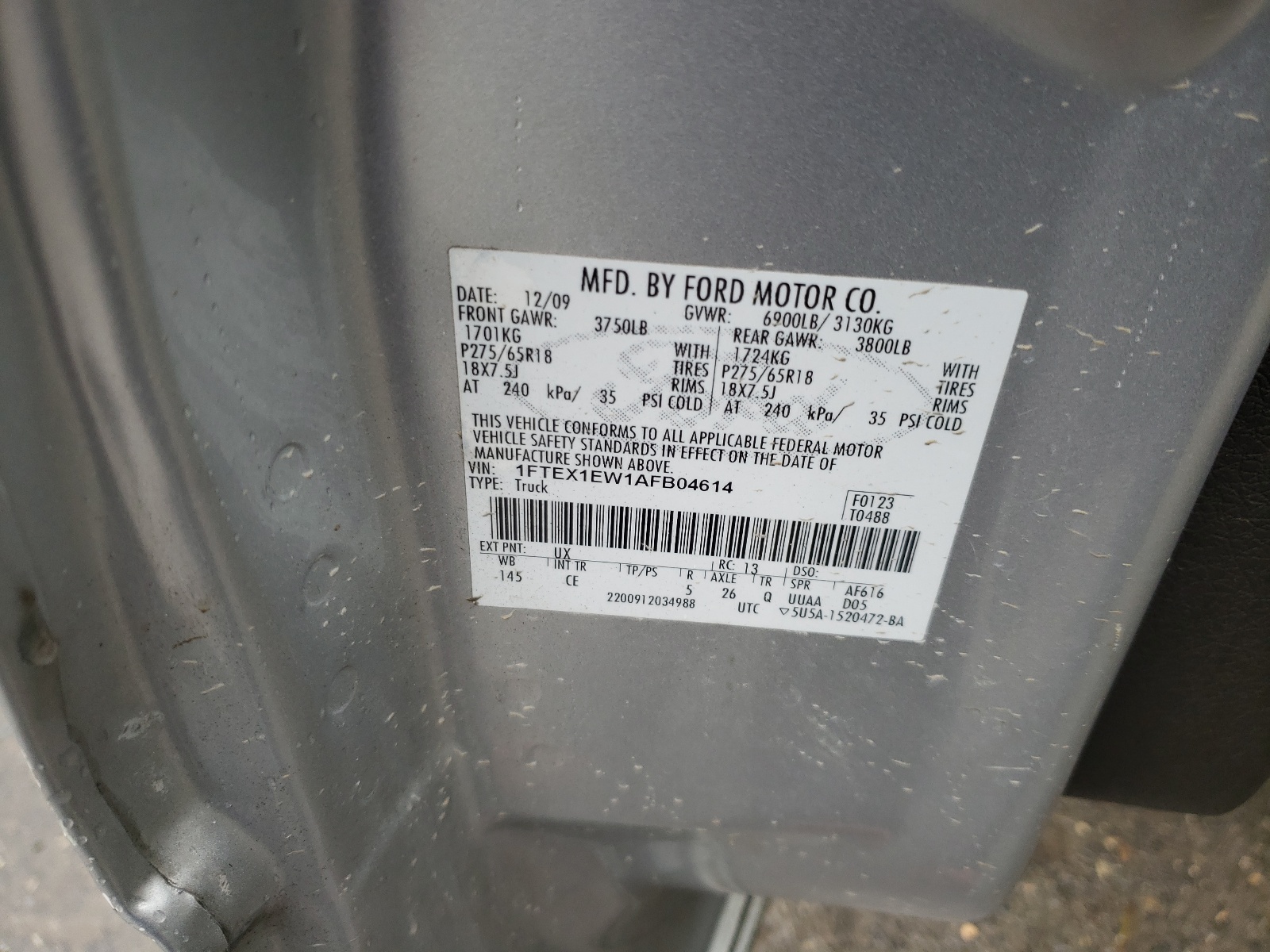 Photo 10 from auction – 2010 FORD F150 SUPER with VIN 1FTEX1EW1AFB04614
