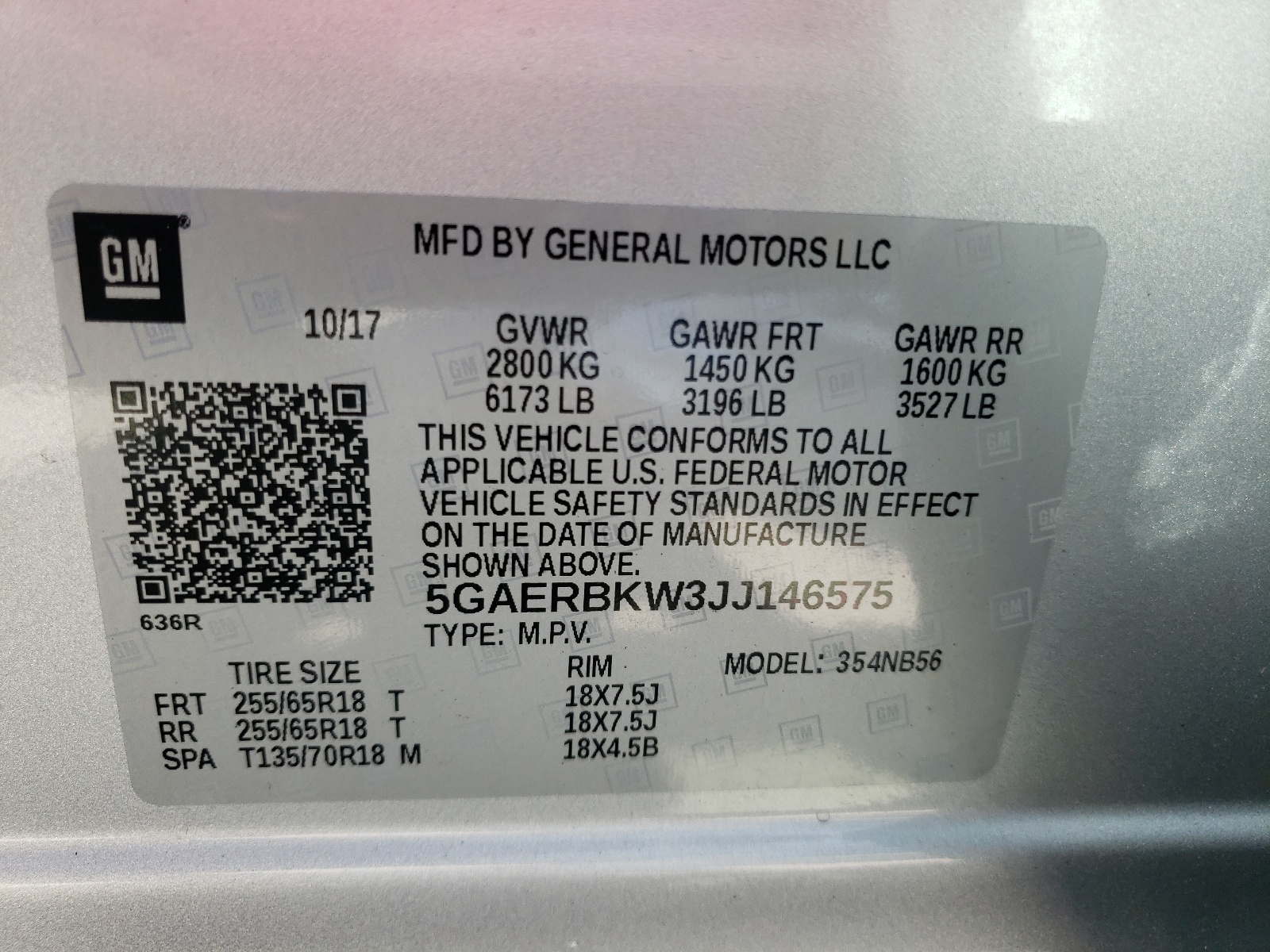 Photo 10 from auction – 2018 BUICK ENCLAVE ES with VIN 5GAERBKW3JJ146575