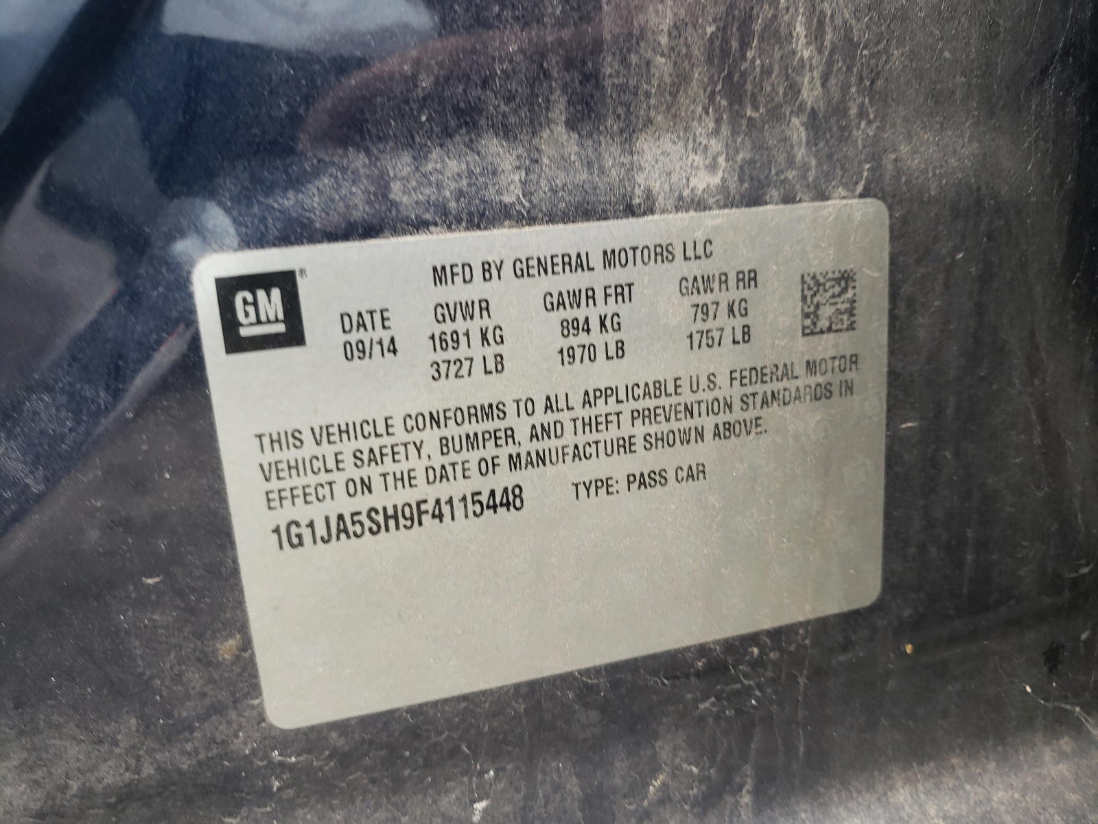 Photo 10 from auction – 2015 CHEVROLET SONIC LS with VIN 1G1JA5SH9F4115448