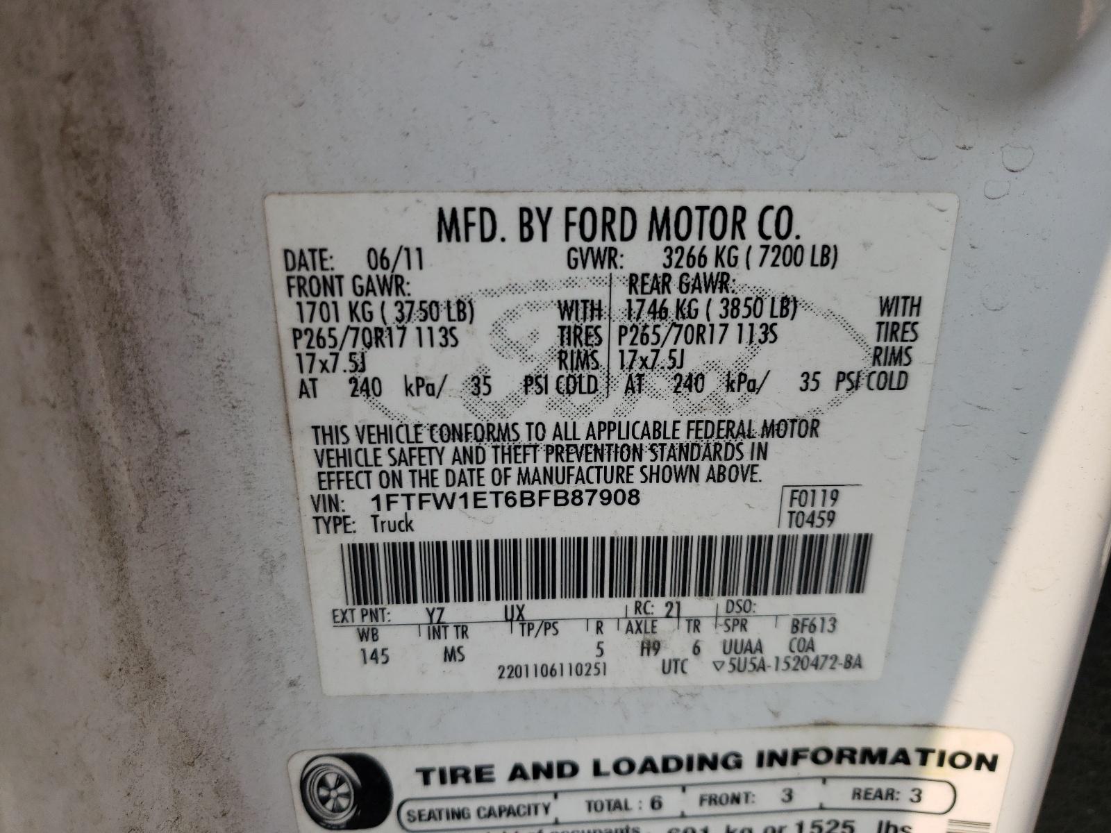 Zdjęcie 10 z aukcji – 2011 FORD F150 SUPER z VIN 1FTFW1ET6BFB87908