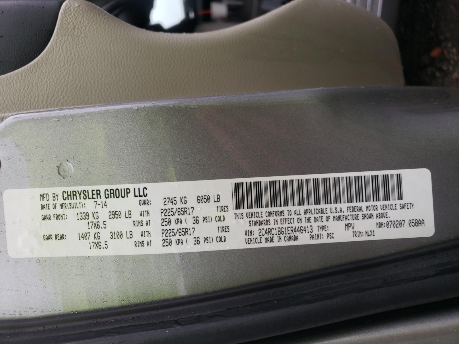 Photo 10 from auction – 2014 CHRYSLER TOWN & COU with VIN 2C4RC1BG1ER446413