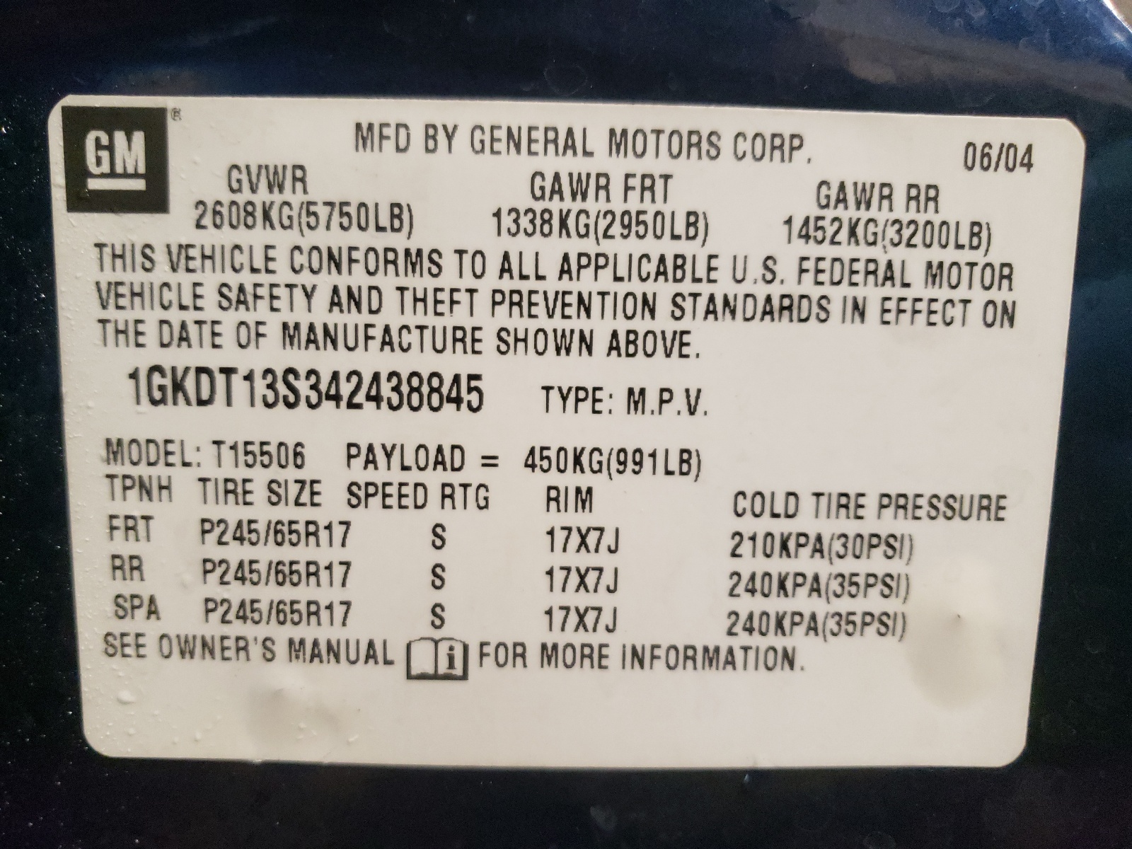 Foto 10 de la subasta – 2004 GMC ENVOY con VIN 1GKDT13S342438845
