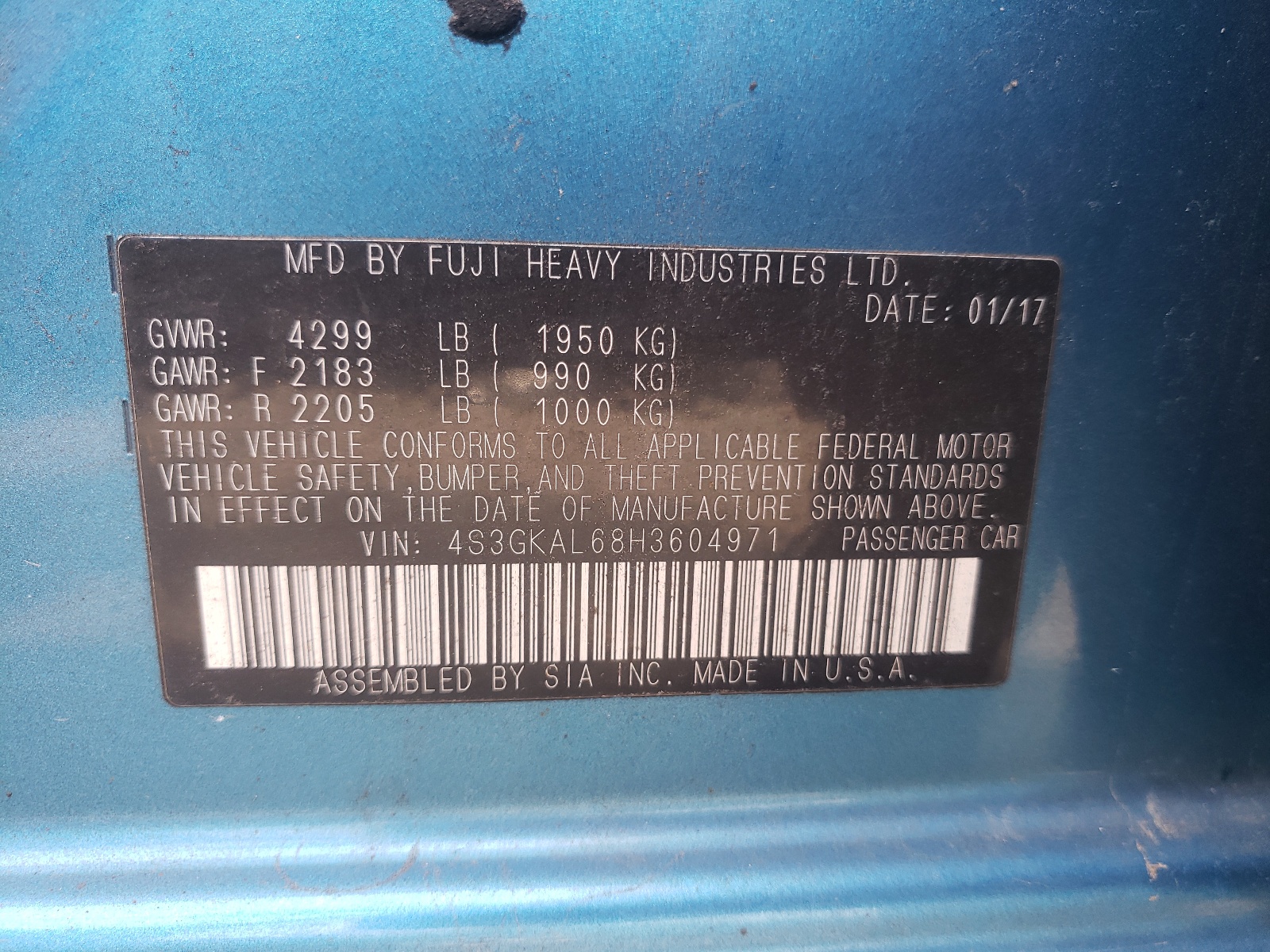 Photo 10 from auction – 2017 SUBARU IMPREZA SP with VIN 4S3GKAL68H3604971
