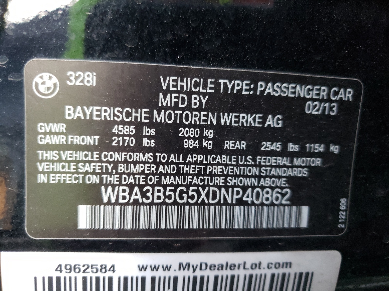 Photo 10 from auction – 2013 BMW 328 XI SUL with VIN WBA3B5G5XDNP40862