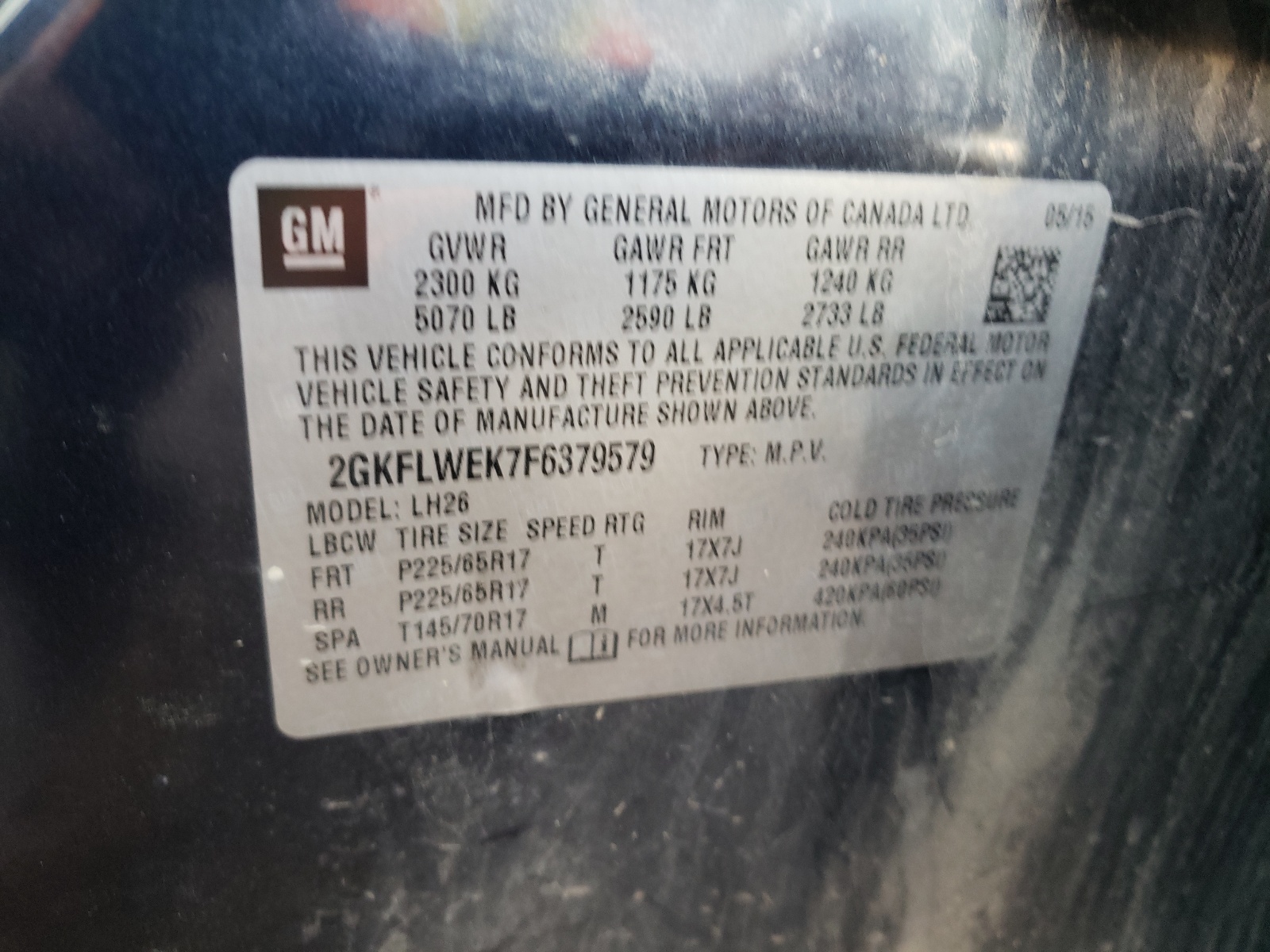 Foto 10 de la subasta – 2015 GMC TERRAIN SL con VIN 2GKFLWEK7F6379579