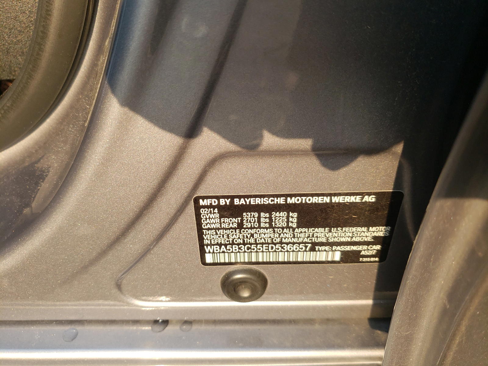 Photo 11 from auction – 2014 BMW 535 XI with VIN WBA5B3C55ED536657