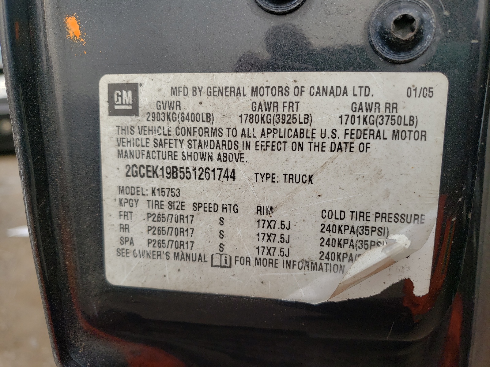 Photo 10 from auction – 2005 CHEVROLET SILVERADO with VIN 2GCEK19B551261744