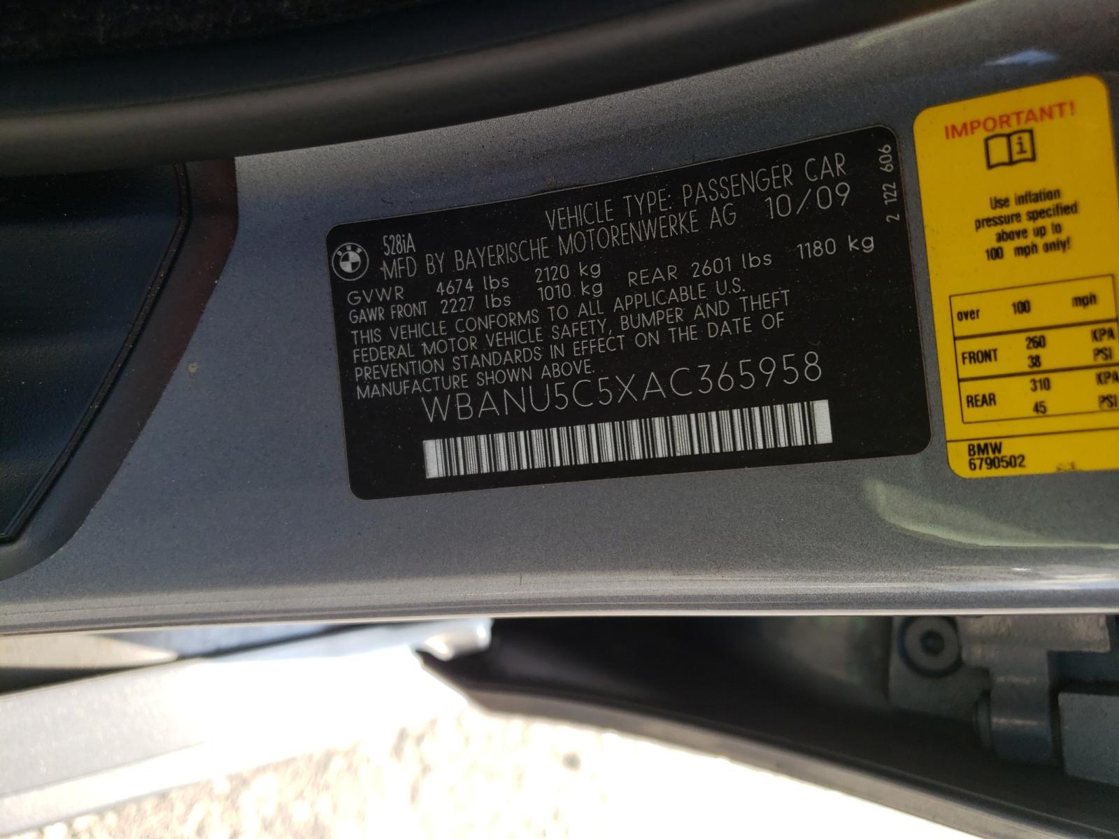 Photo 20 from auction – 2010 BMW 528 I with VIN WBANU5C5XAC365958