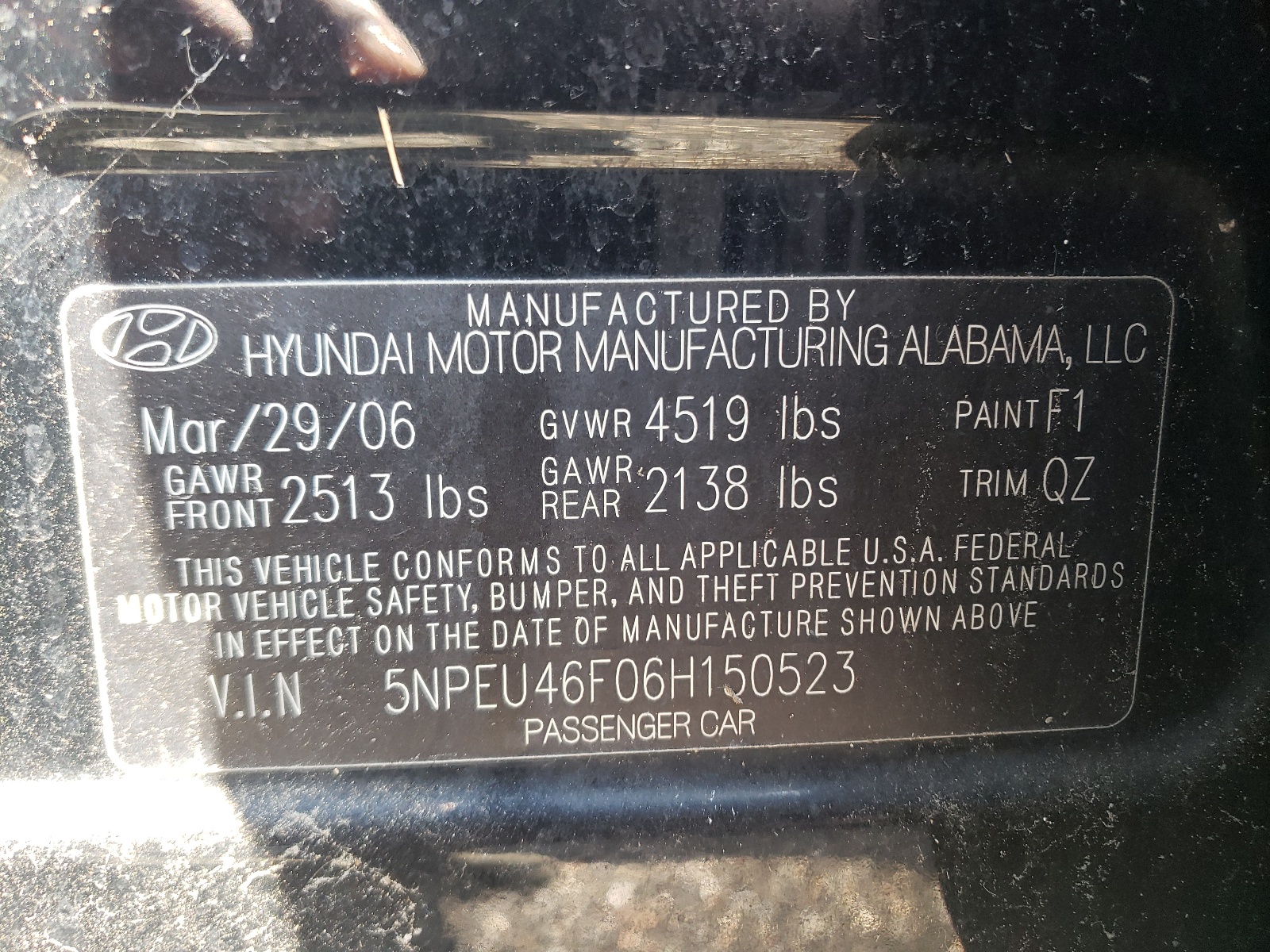 Photo 10 from auction – 2006 HYUNDAI SONATA with VIN 5NPEU46F06H150523