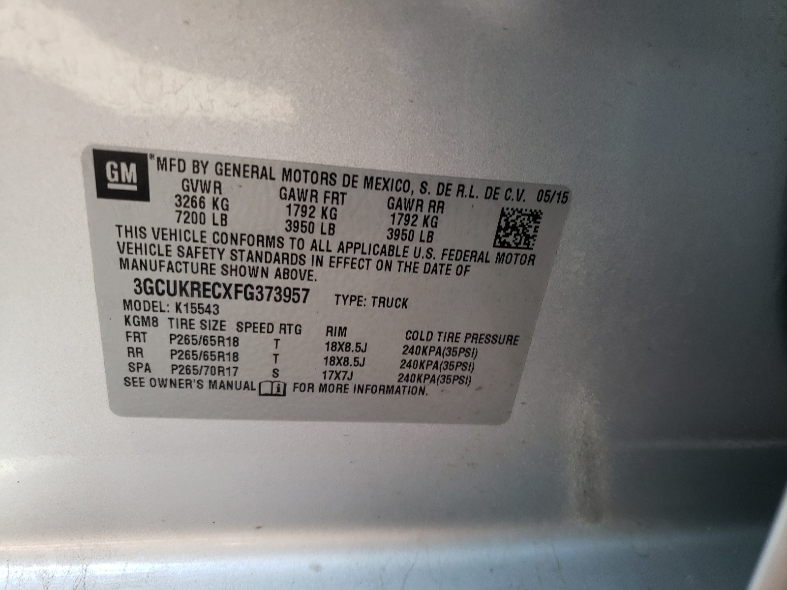 Photo 10 from auction – 2015 CHEVROLET SILVERADO with VIN 3GCUKRECXFG373957